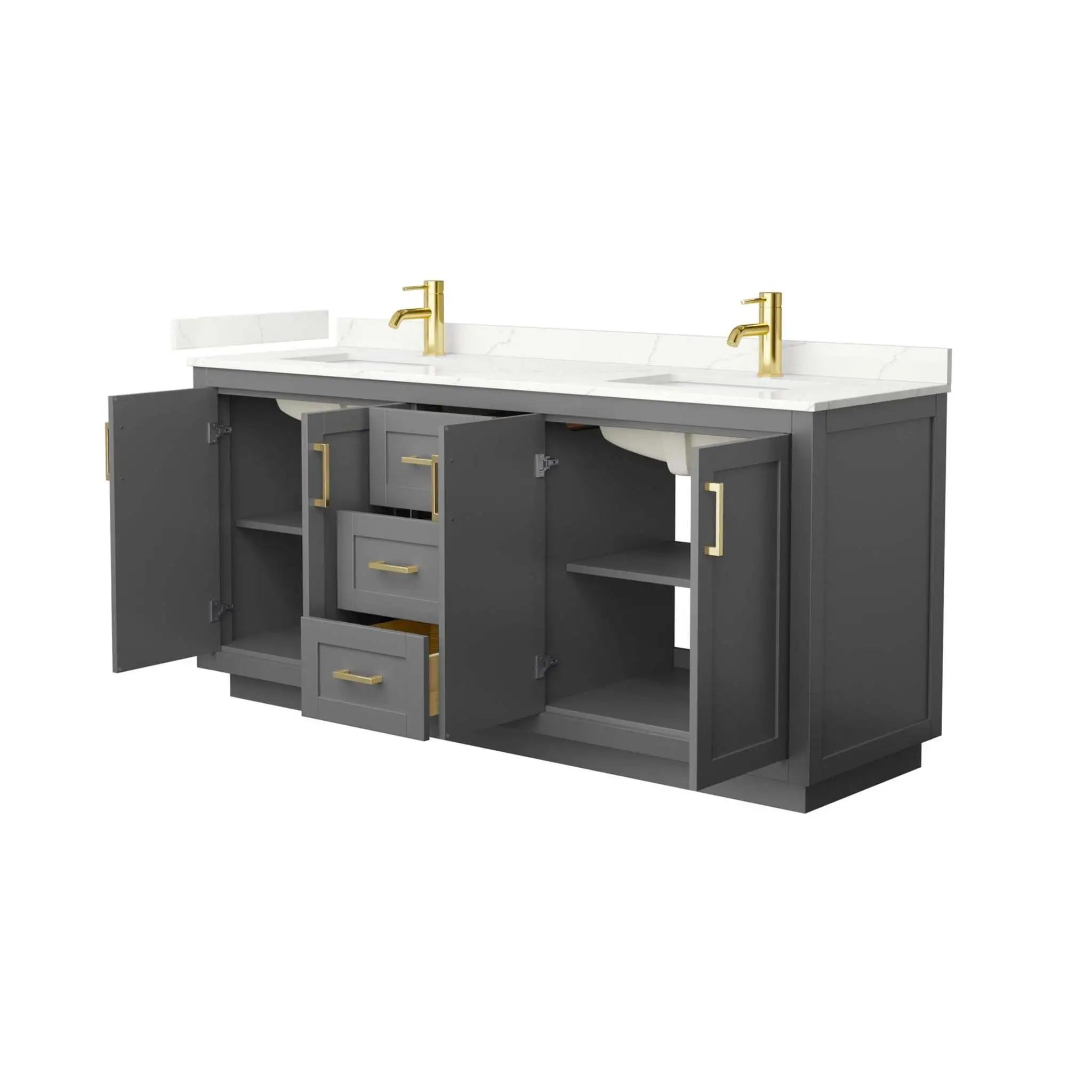 72" Miranda Double Bathroom Vanity in Dark Gray with Brushed Gold Trim by Wyndham