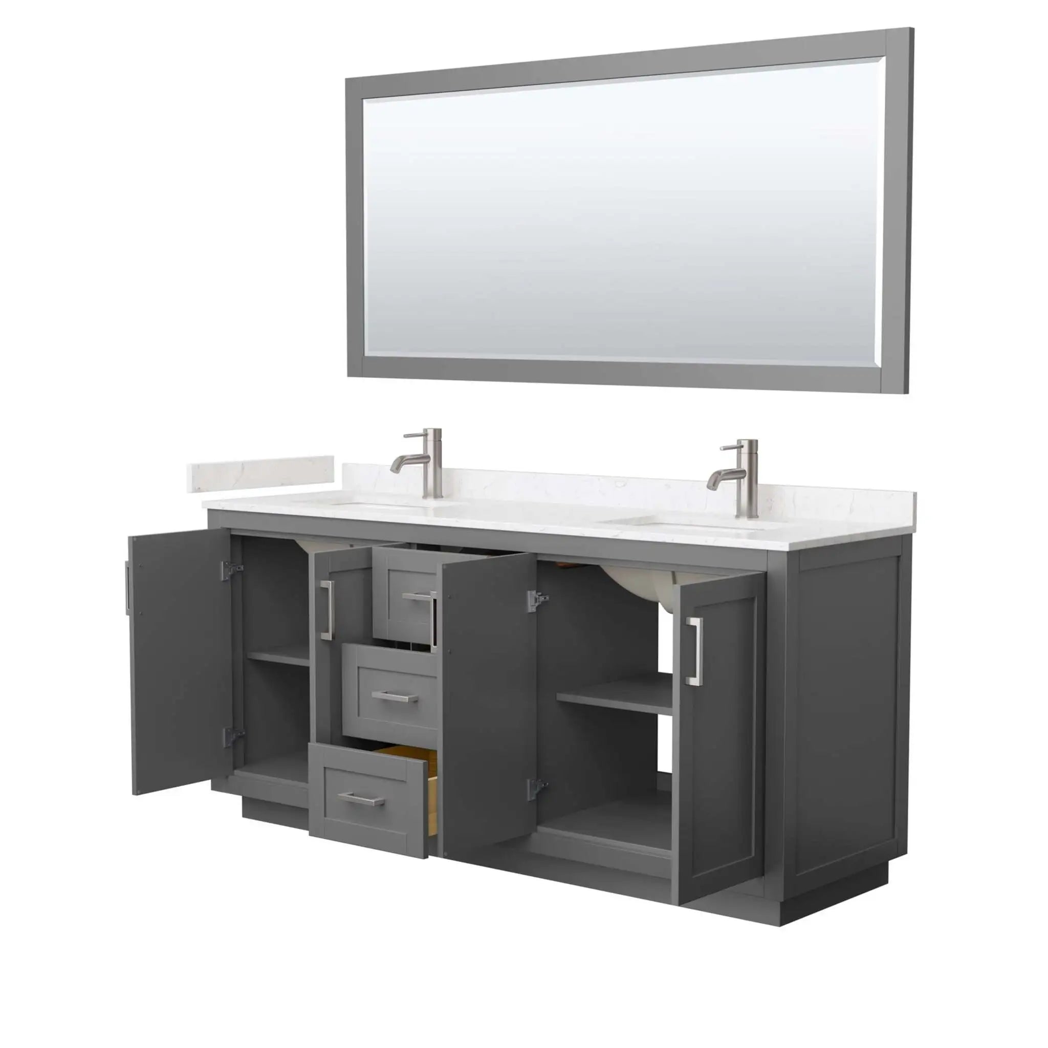 72" Miranda Double Bathroom Vanity in Dark Gray with Brushed Nickel Trim & 70" Mirror by Wyndham