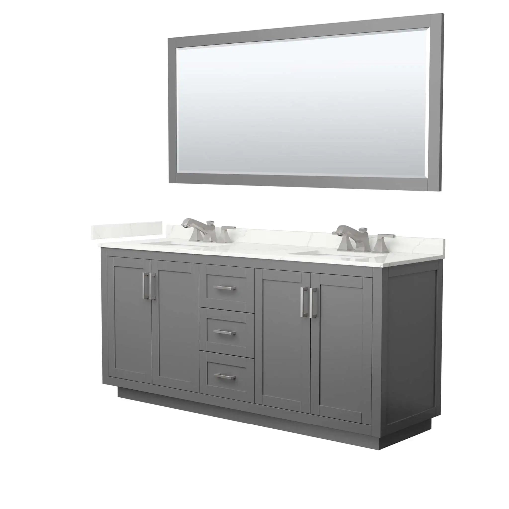72" Miranda Double Bathroom Vanity in Dark Gray with Brushed Nickel Trim & 70" Mirror by Wyndham