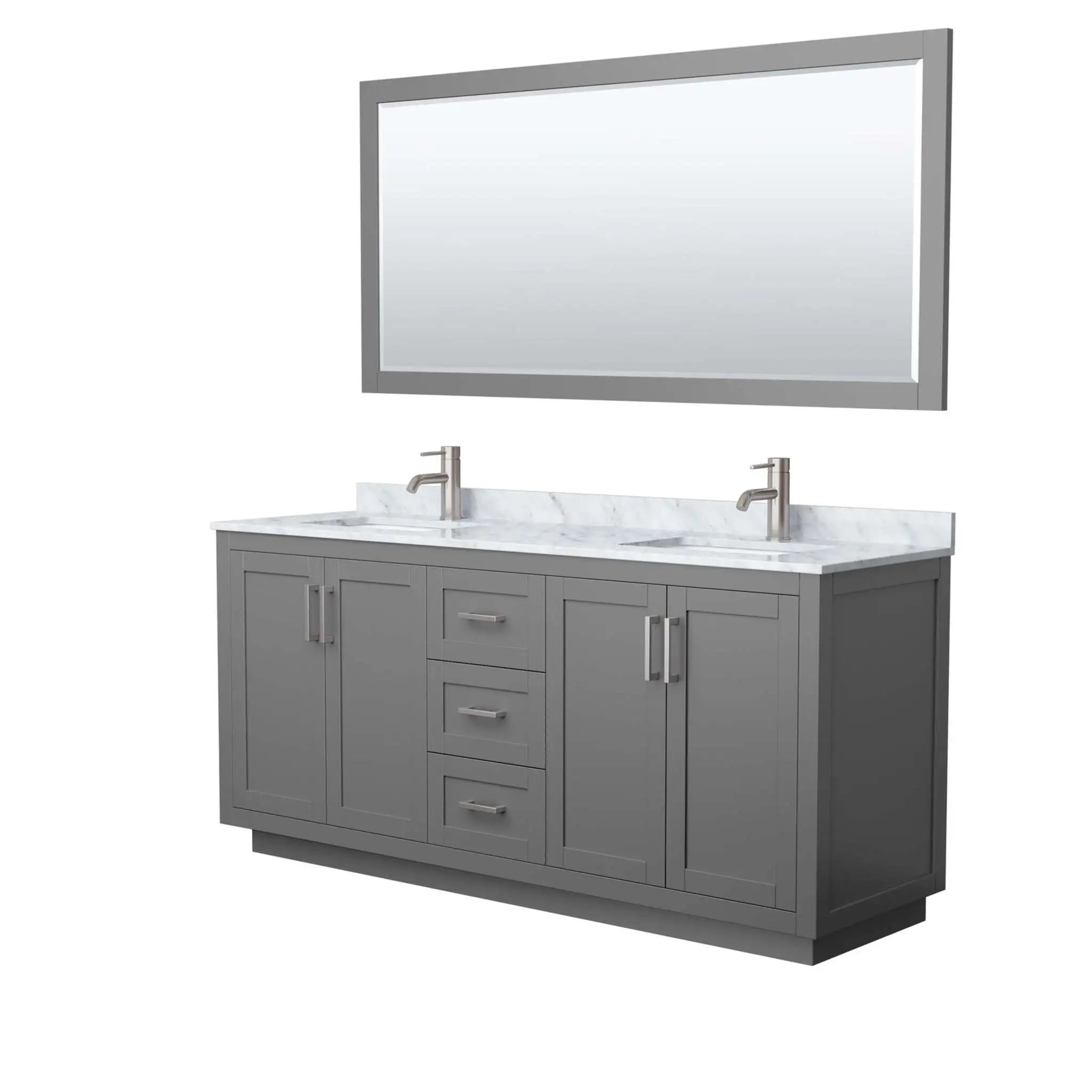 72" Miranda Double Bathroom Vanity in Dark Gray with Brushed Nickel Trim & 70" Mirror by Wyndham