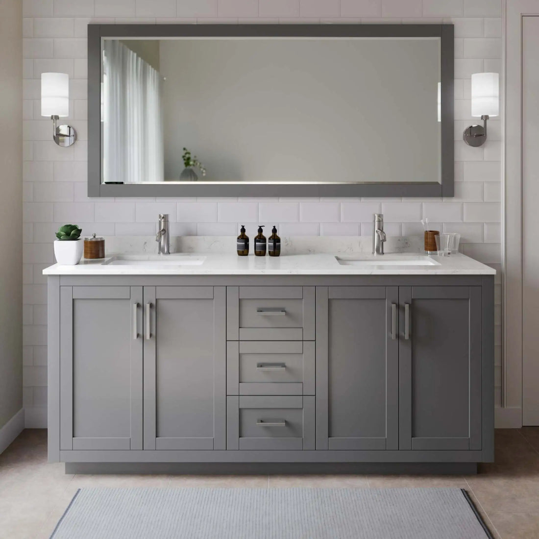 72" Miranda Double Bathroom Vanity in Dark Gray with Brushed Nickel Trim by Wyndham