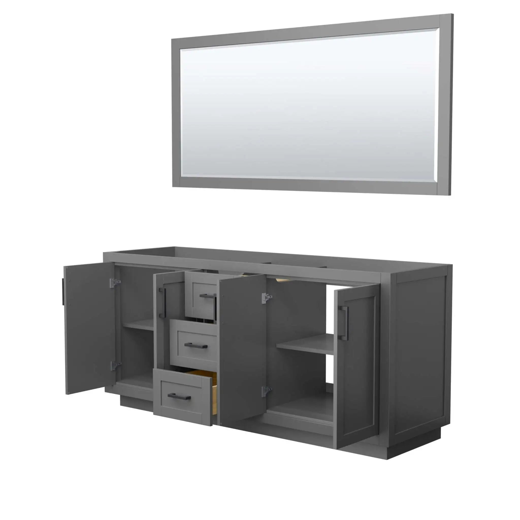 72" Miranda Double Bathroom Vanity in Dark Gray with Matte Black Trim & 70" Mirror by Wyndham