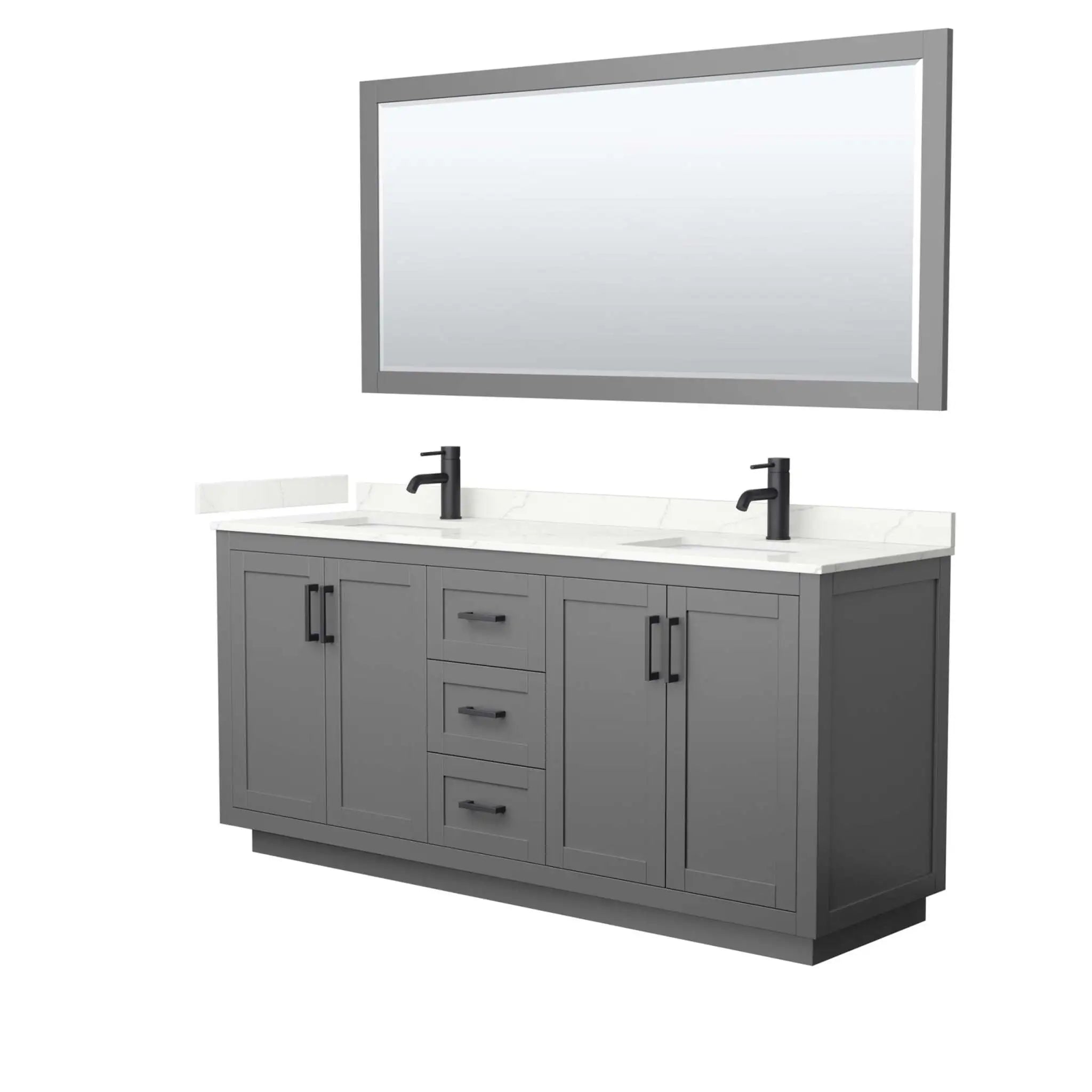 72" Miranda Double Bathroom Vanity in Dark Gray with Matte Black Trim & 70" Mirror by Wyndham