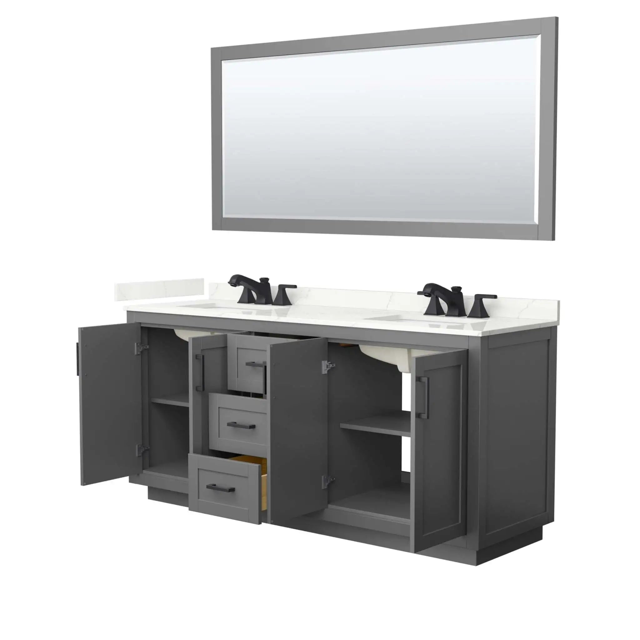 72" Miranda Double Bathroom Vanity in Dark Gray with Matte Black Trim & 70" Mirror by Wyndham