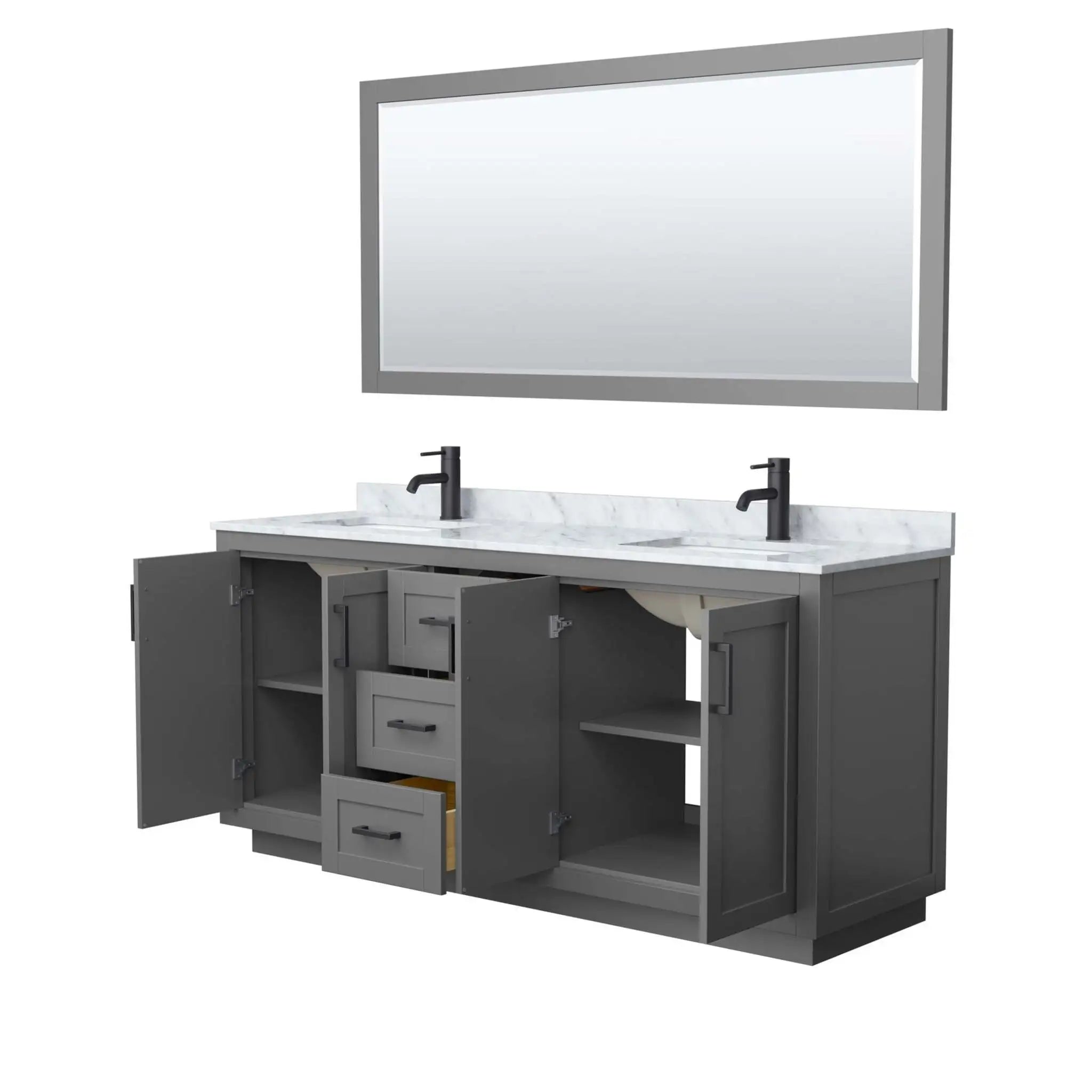 72" Miranda Double Bathroom Vanity in Dark Gray with Matte Black Trim & 70" Mirror by Wyndham