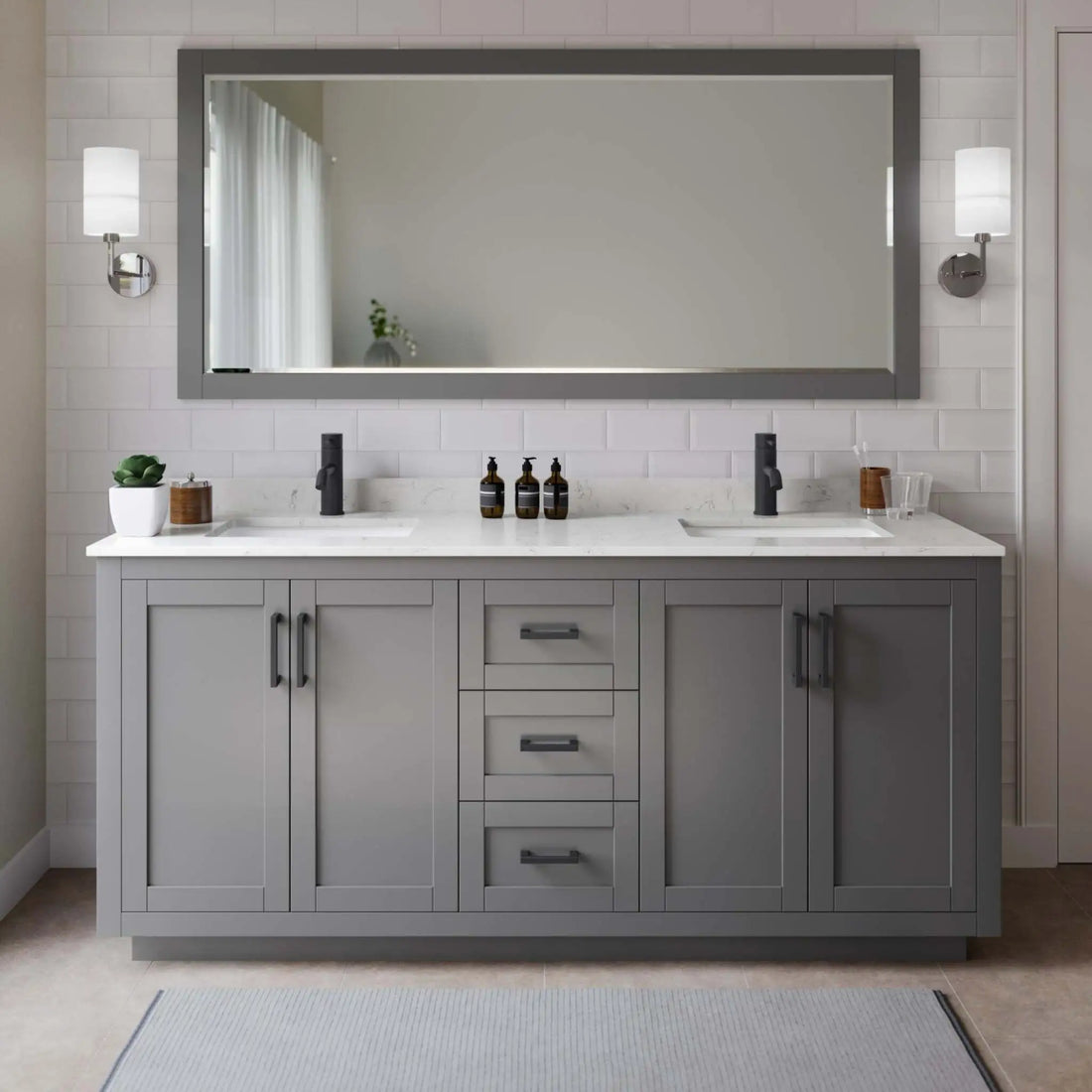 72" Miranda Double Bathroom Vanity in Dark Gray with Matte Black Trim by Wyndham