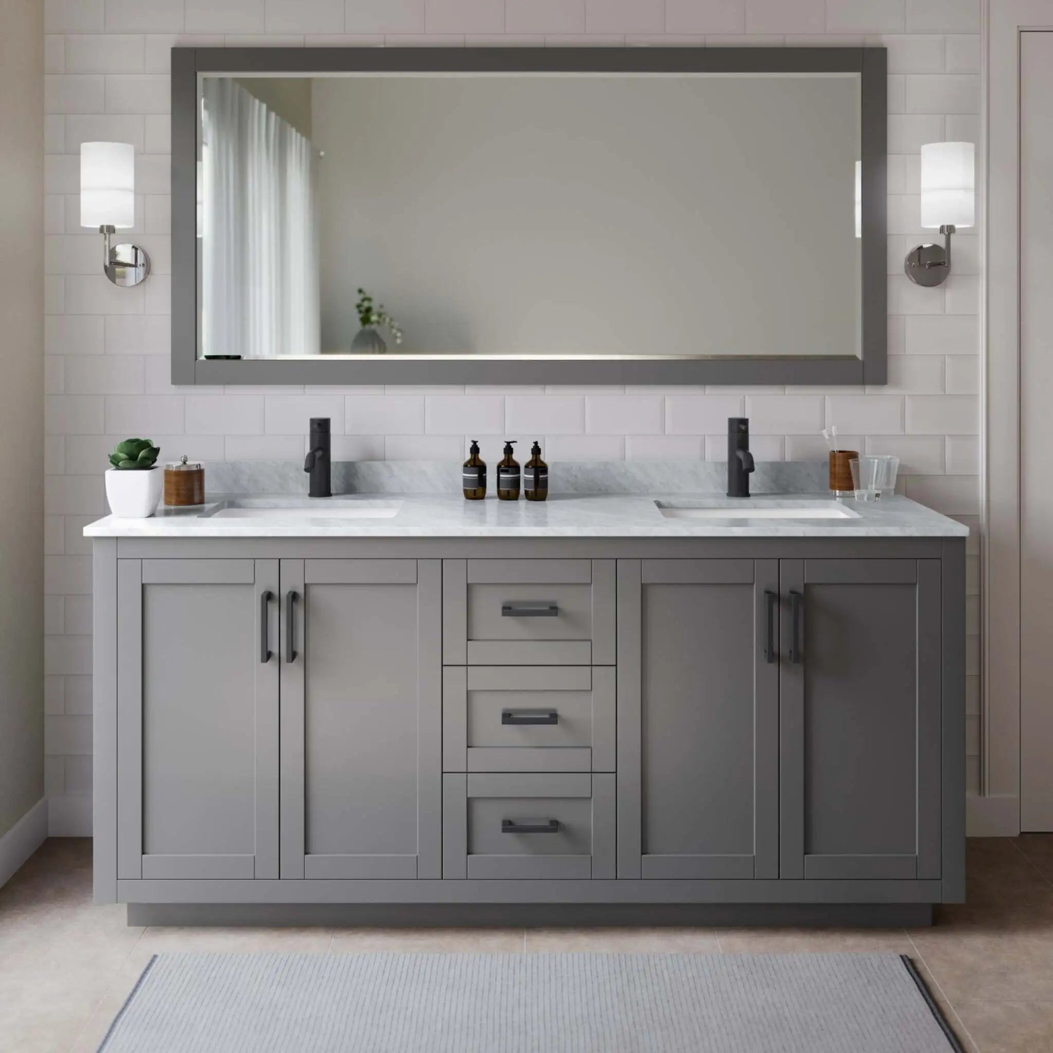 72" Miranda Double Bathroom Vanity in Dark Gray with Matte Black Trim by Wyndham