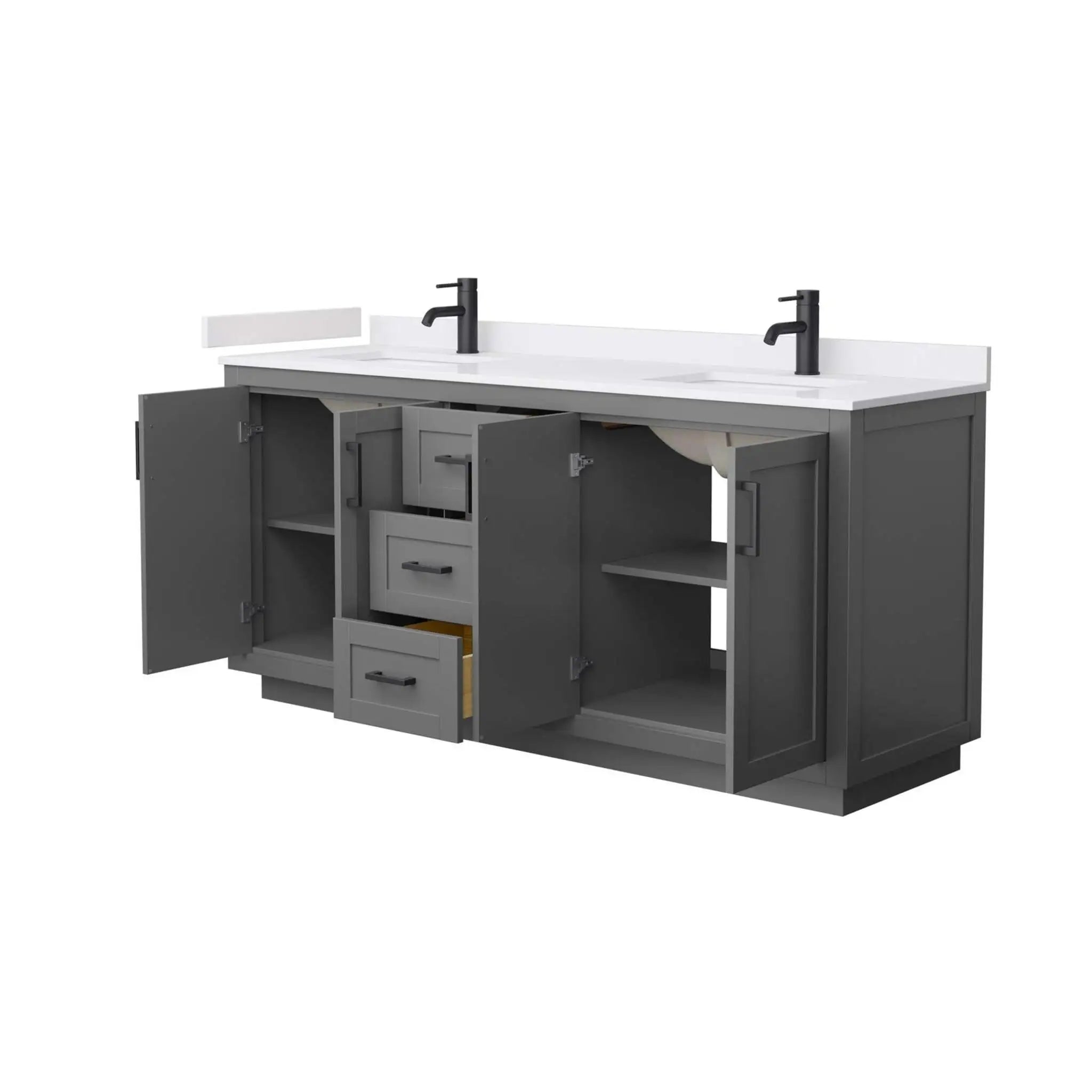 72" Miranda Double Bathroom Vanity in Dark Gray with Matte Black Trim by Wyndham
