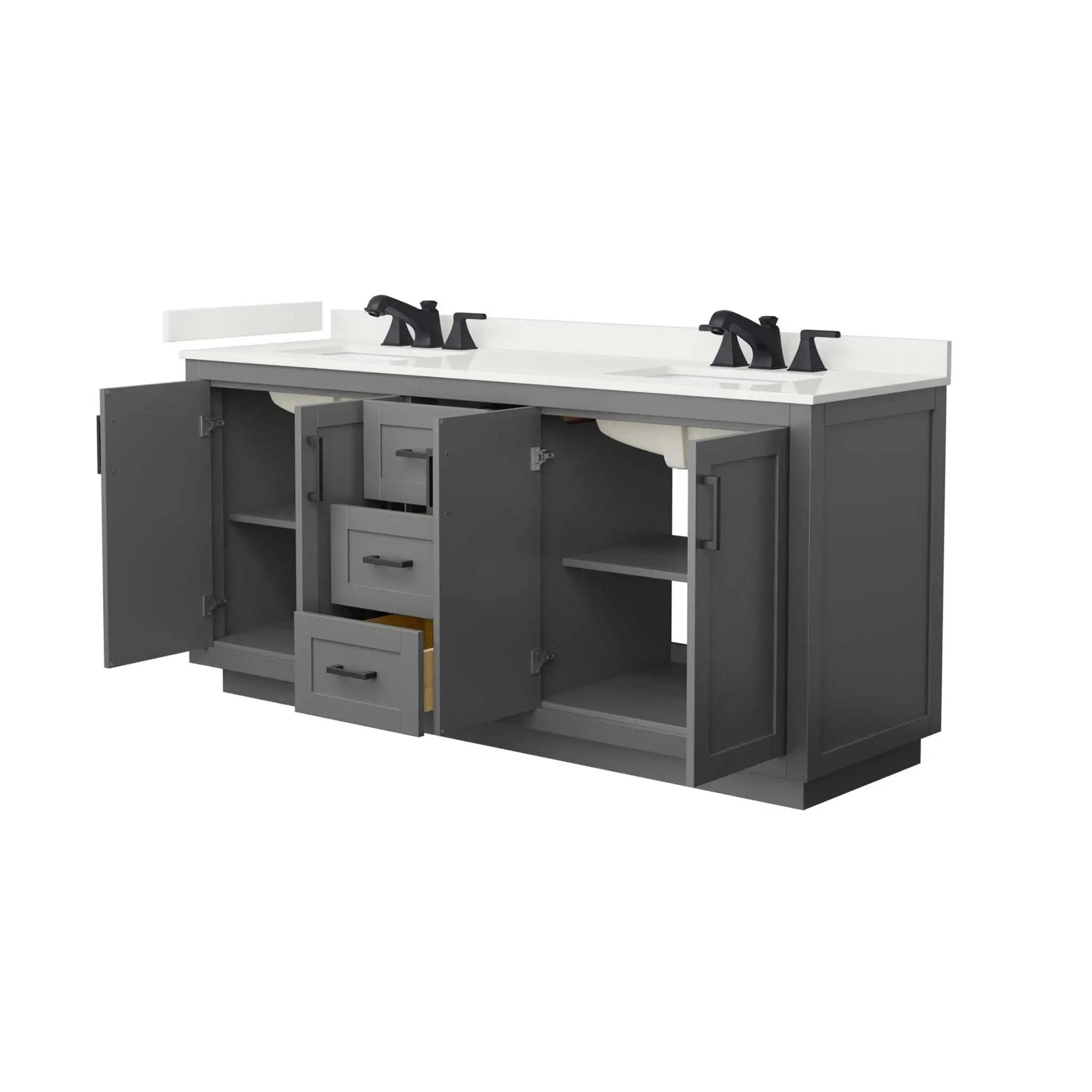72" Miranda Double Bathroom Vanity in Dark Gray with Matte Black Trim by Wyndham