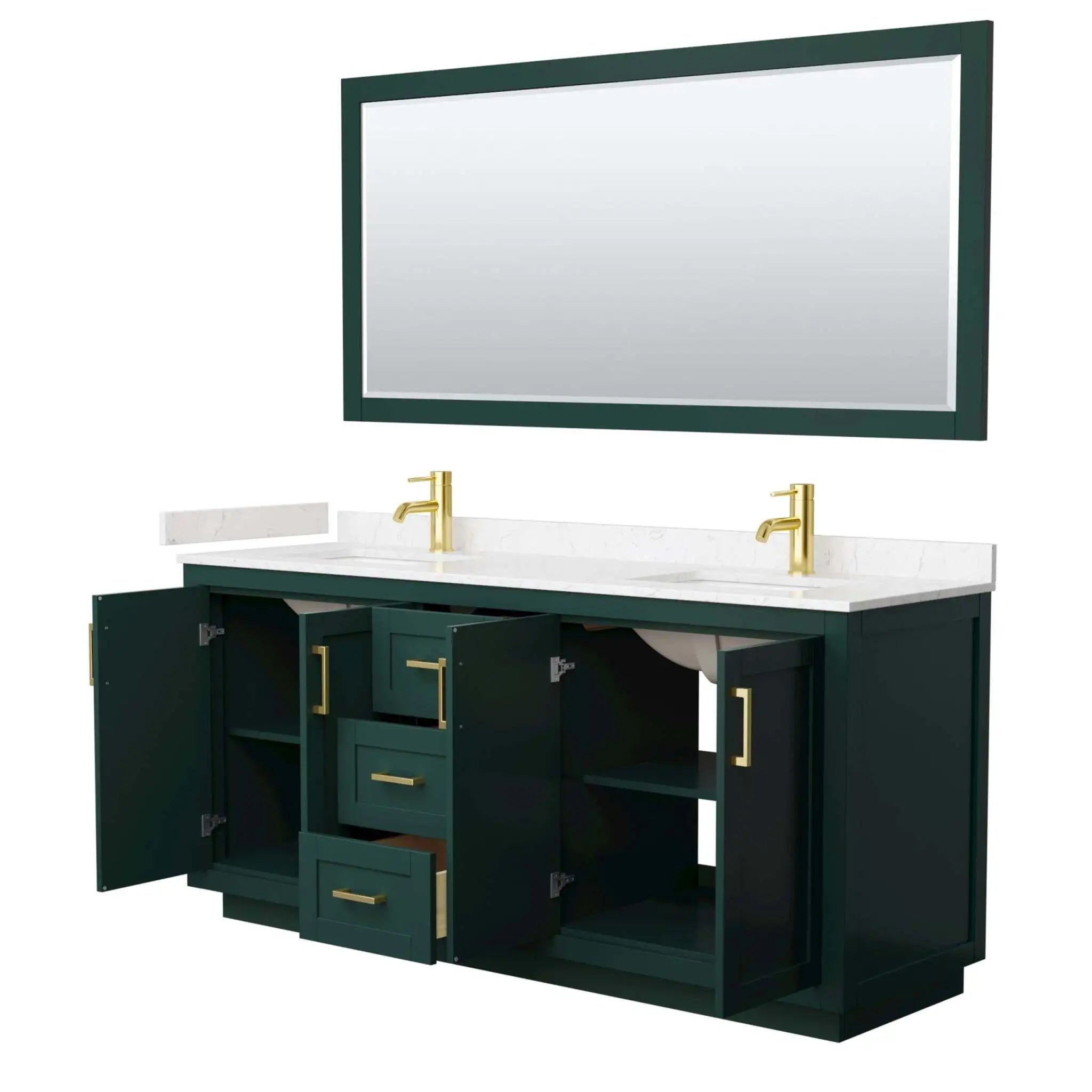 72" Miranda Double Bathroom Vanity in Green with Brushed Gold Trim & 70" Mirror by Wyndham