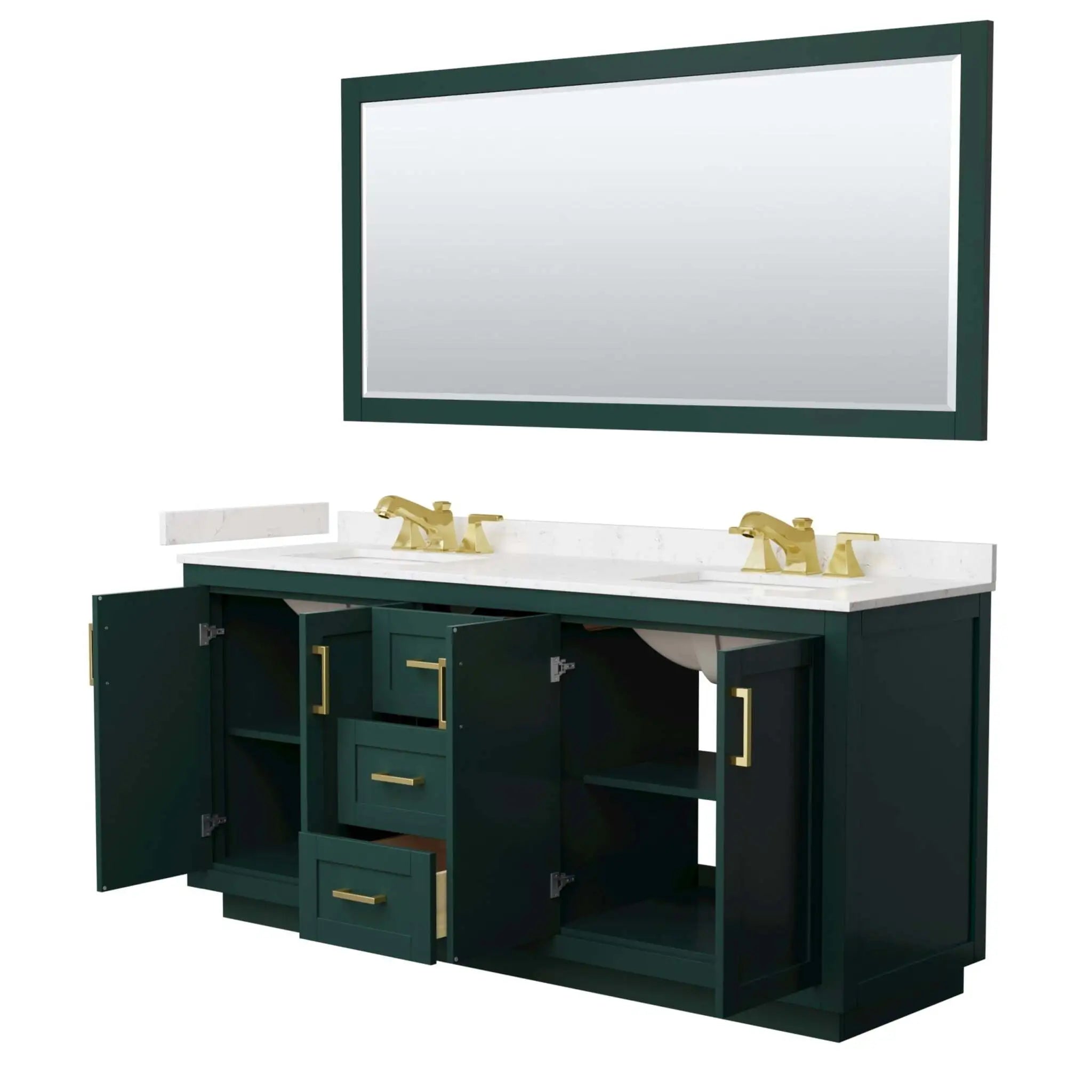72" Miranda Double Bathroom Vanity in Green with Brushed Gold Trim & 70" Mirror by Wyndham