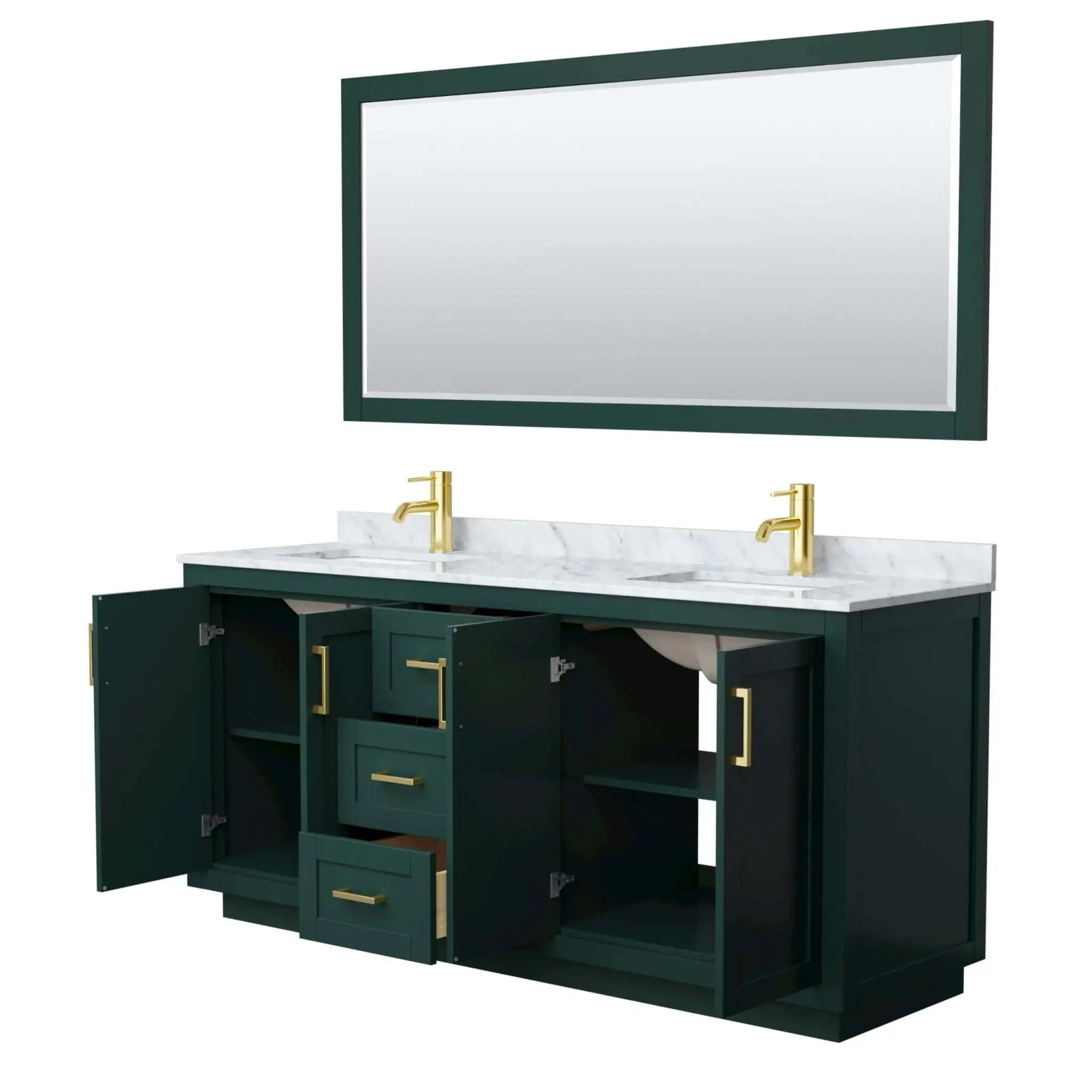 72" Miranda Double Bathroom Vanity in Green with Brushed Gold Trim & 70" Mirror by Wyndham