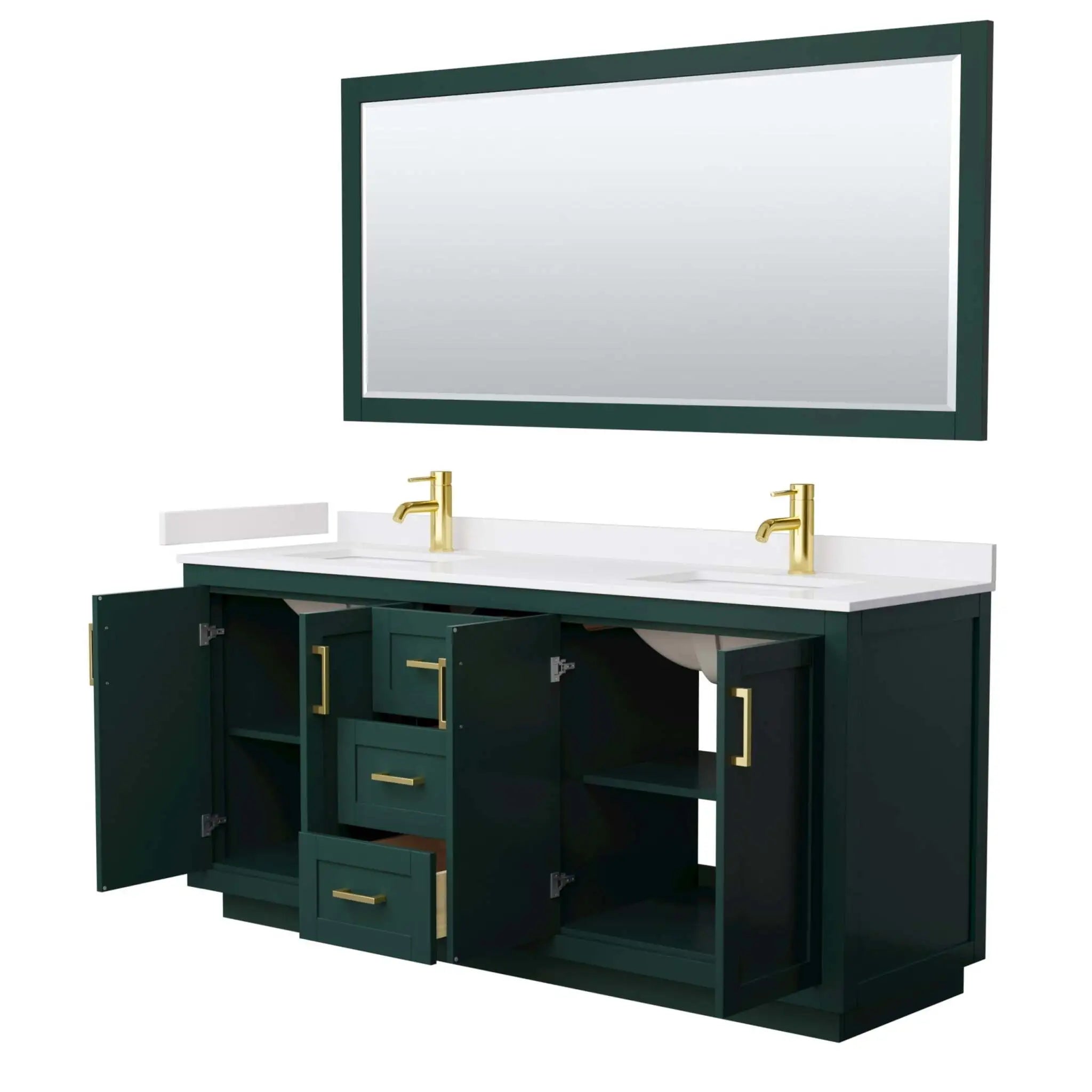 72" Miranda Double Bathroom Vanity in Green with Brushed Gold Trim & 70" Mirror by Wyndham