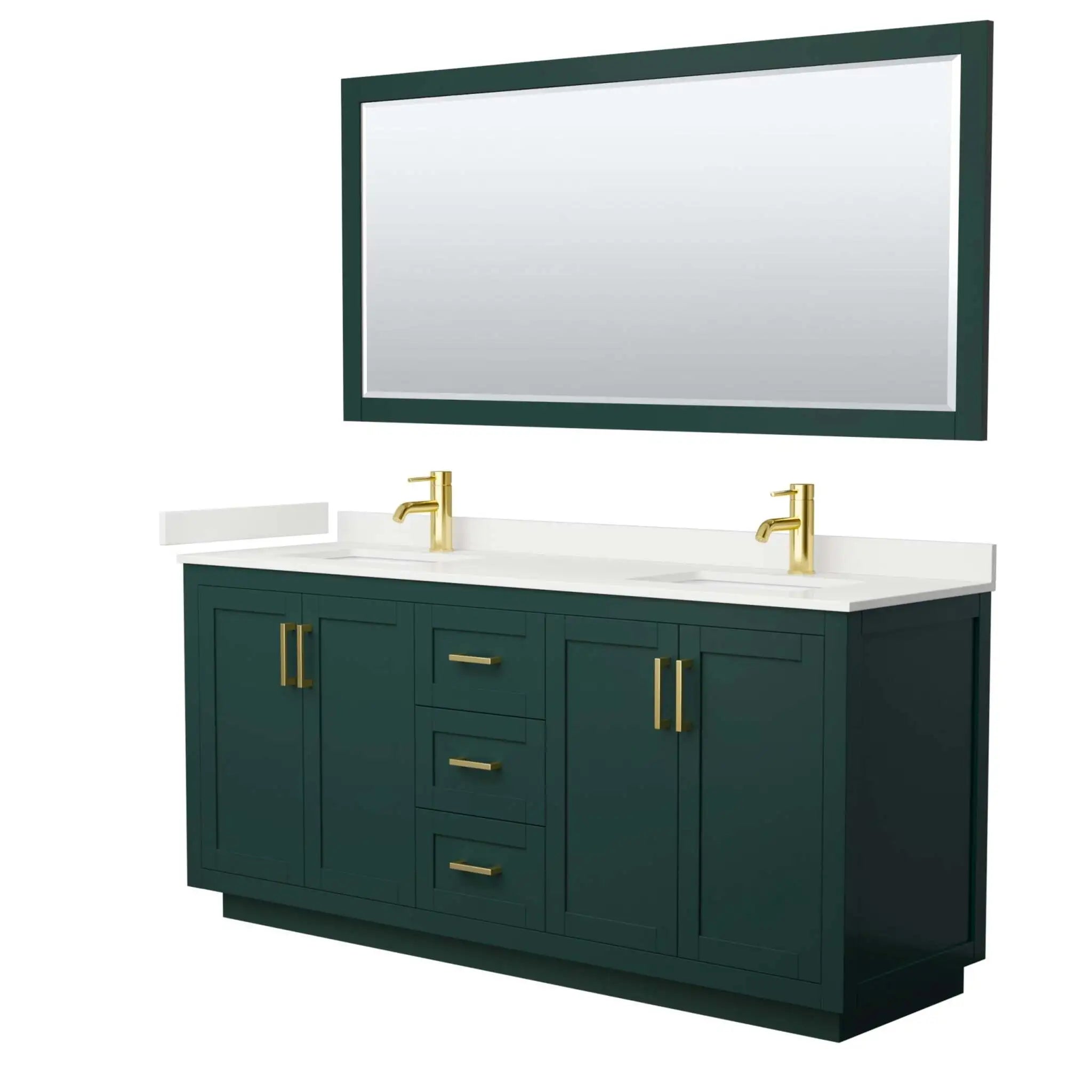 72" Miranda Double Bathroom Vanity in Green with Brushed Gold Trim & 70" Mirror by Wyndham