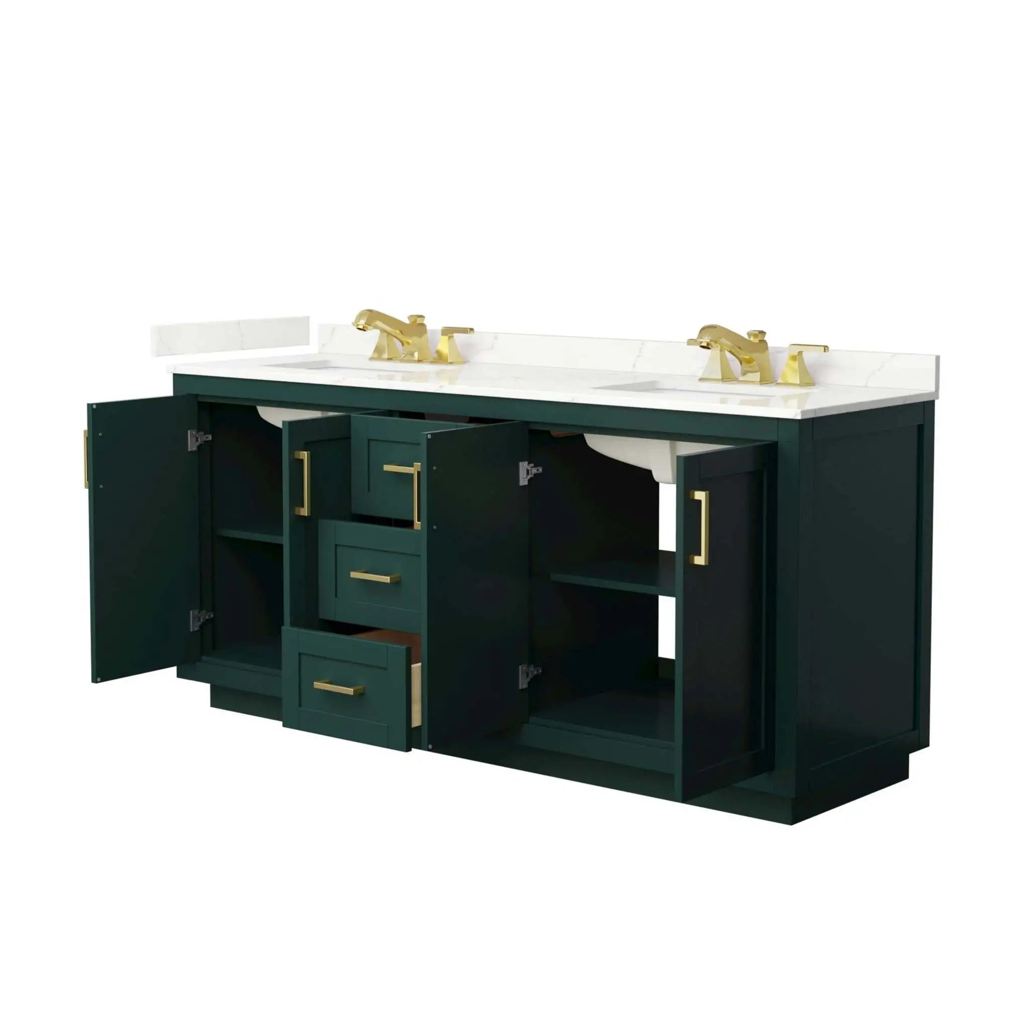 72" Miranda Double Bathroom Vanity in Green with Brushed Gold Trim by Wyndham