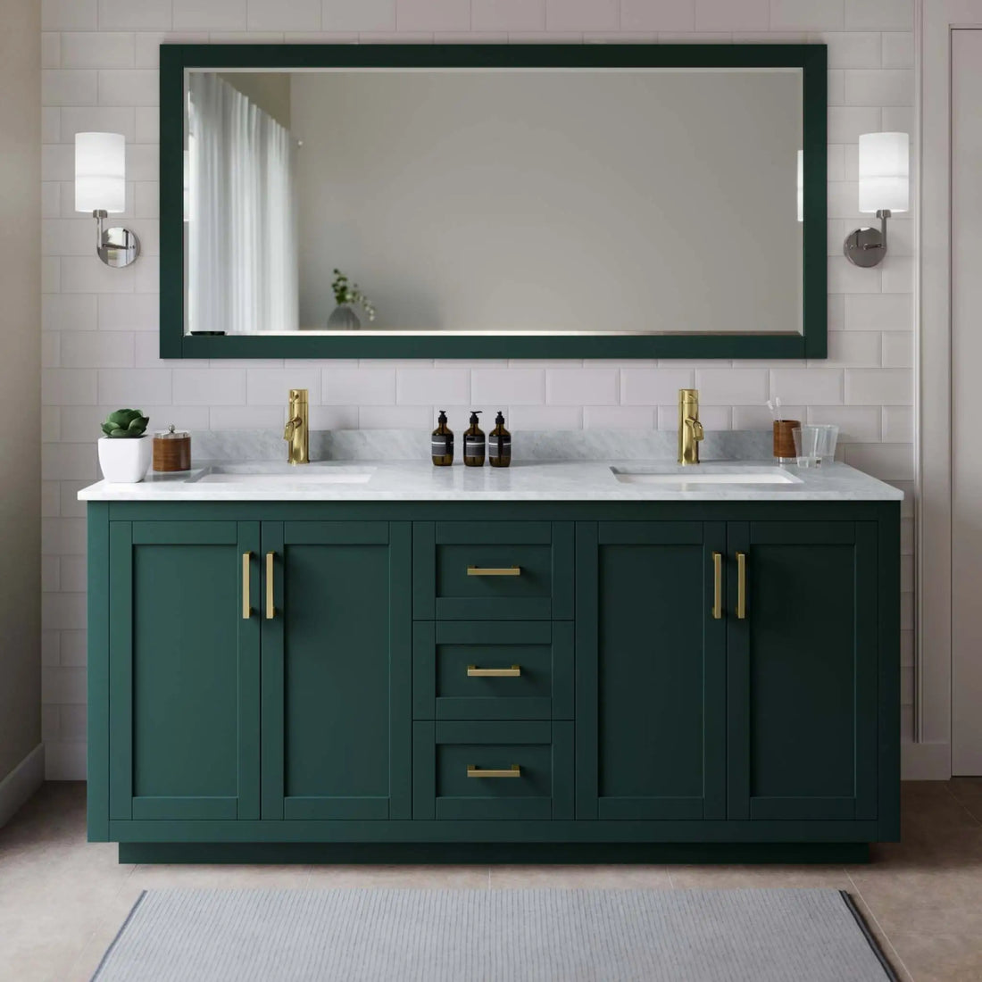 72" Miranda Double Bathroom Vanity in Green with Brushed Gold Trim by Wyndham