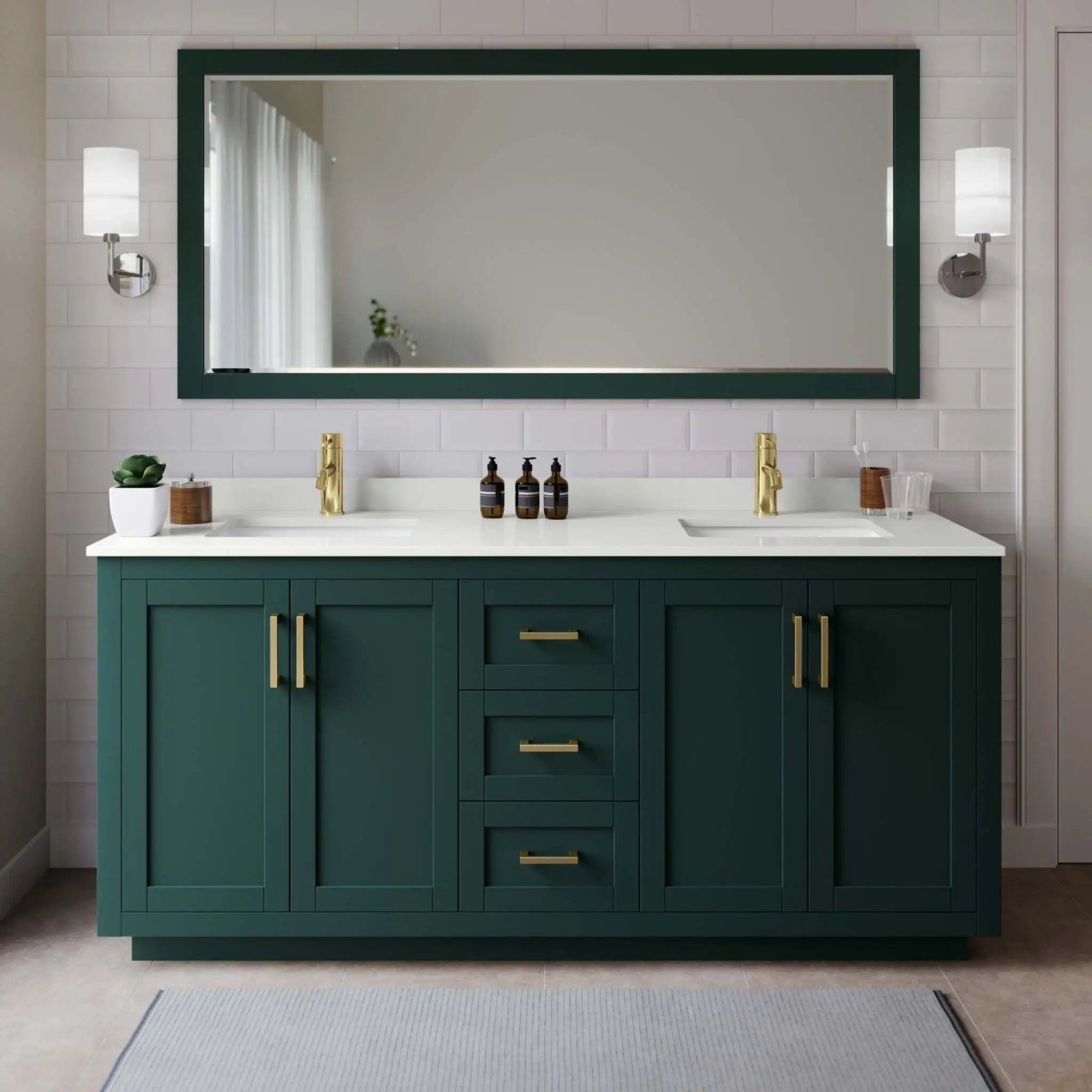 72" Miranda Double Bathroom Vanity in Green with Brushed Gold Trim by Wyndham