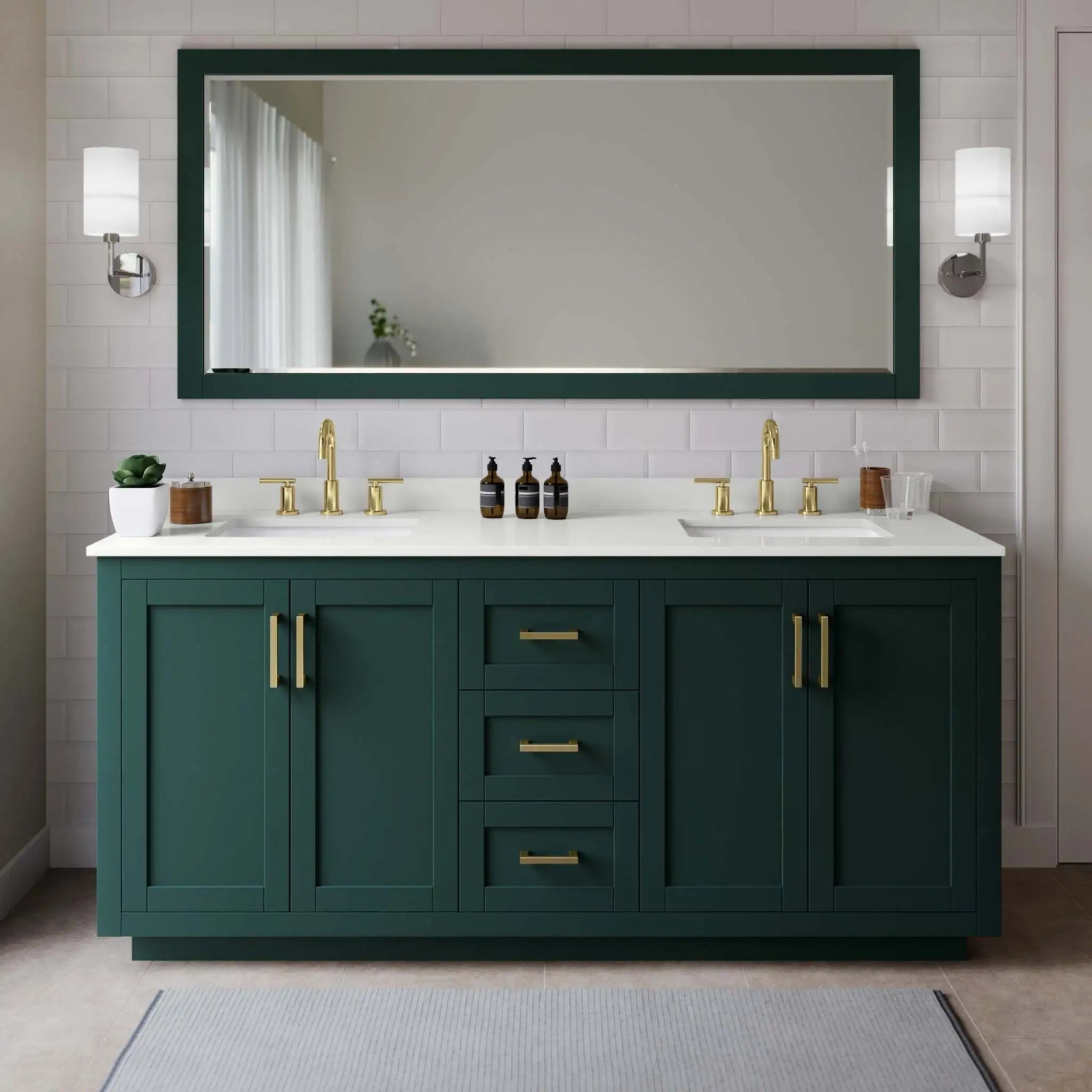 72" Miranda Double Bathroom Vanity in Green with Brushed Gold Trim by Wyndham