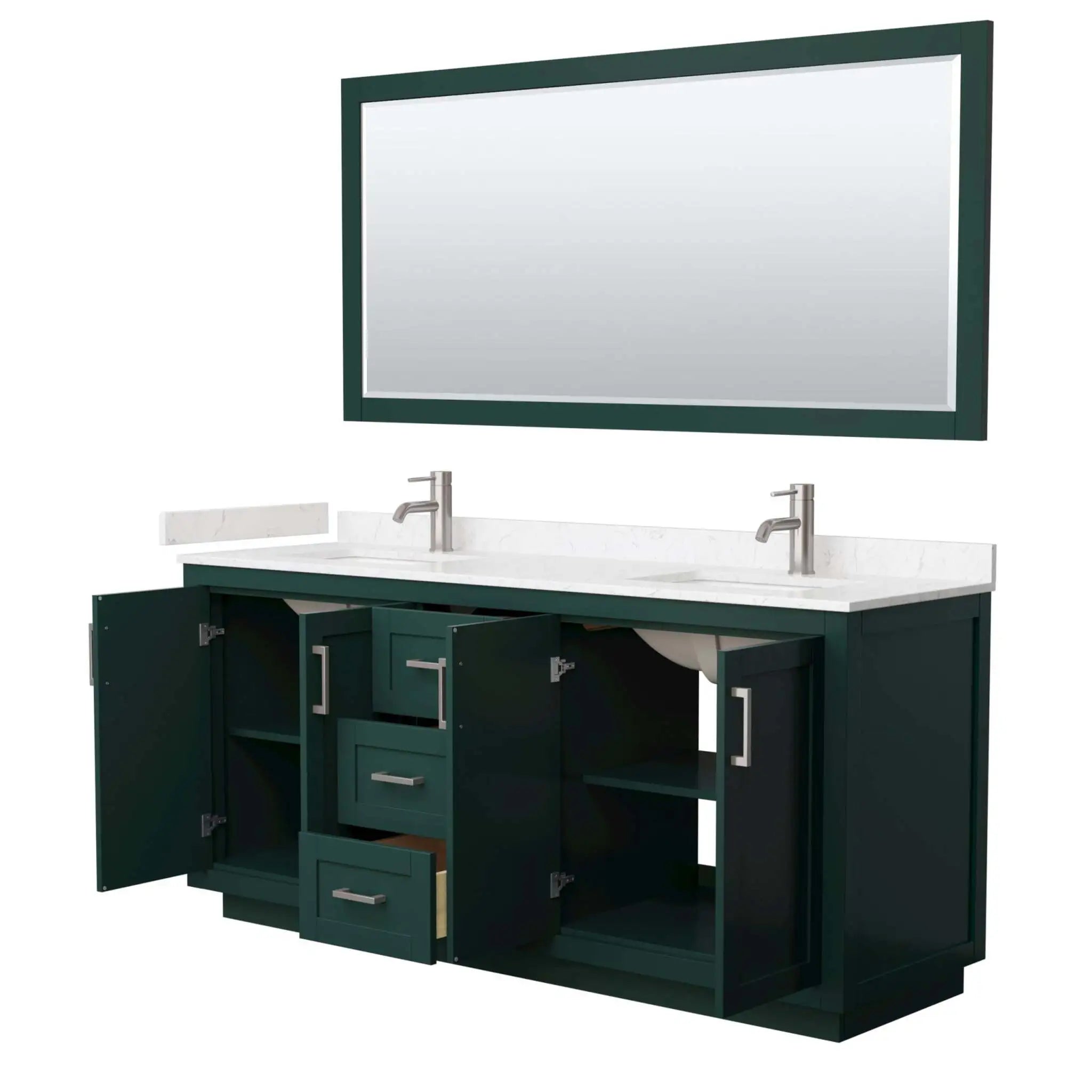 72" Miranda Double Bathroom Vanity in Green with Brushed Nickel Trim & 70" Mirror by Wyndham