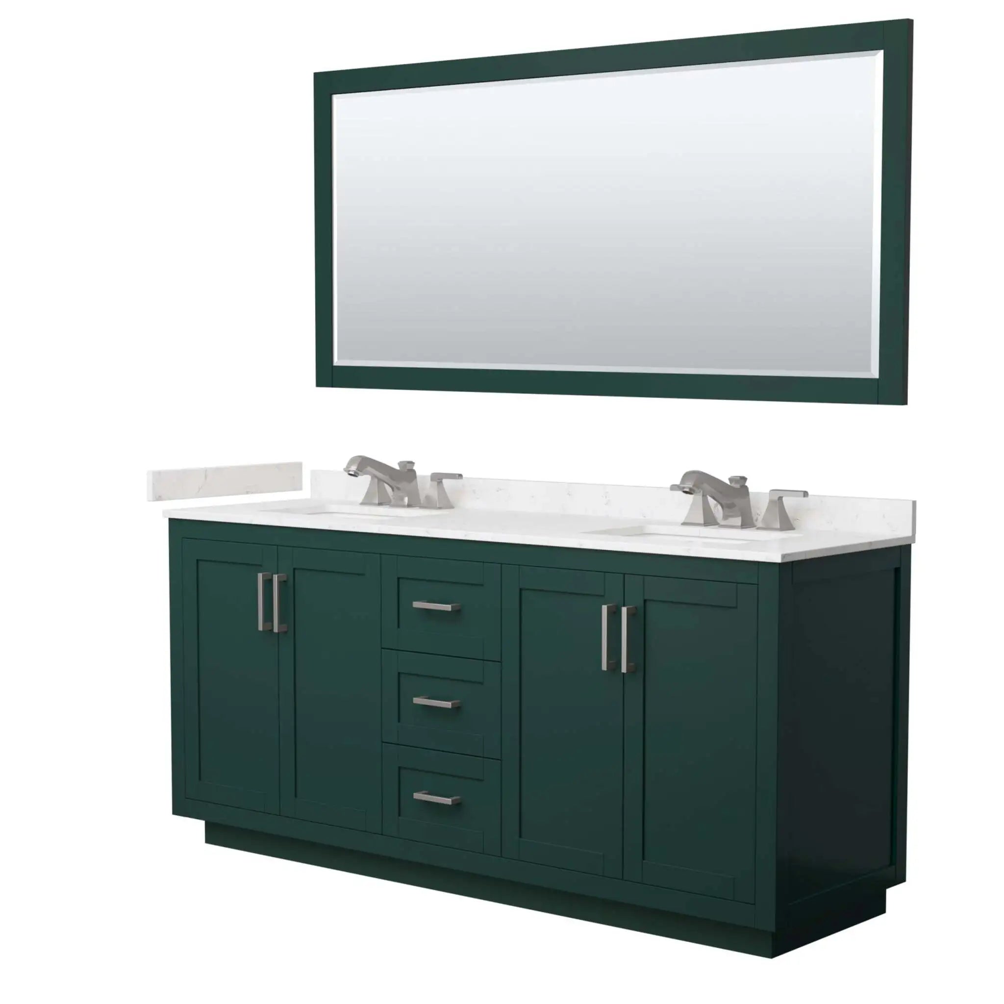 72" Miranda Double Bathroom Vanity in Green with Brushed Nickel Trim & 70" Mirror by Wyndham