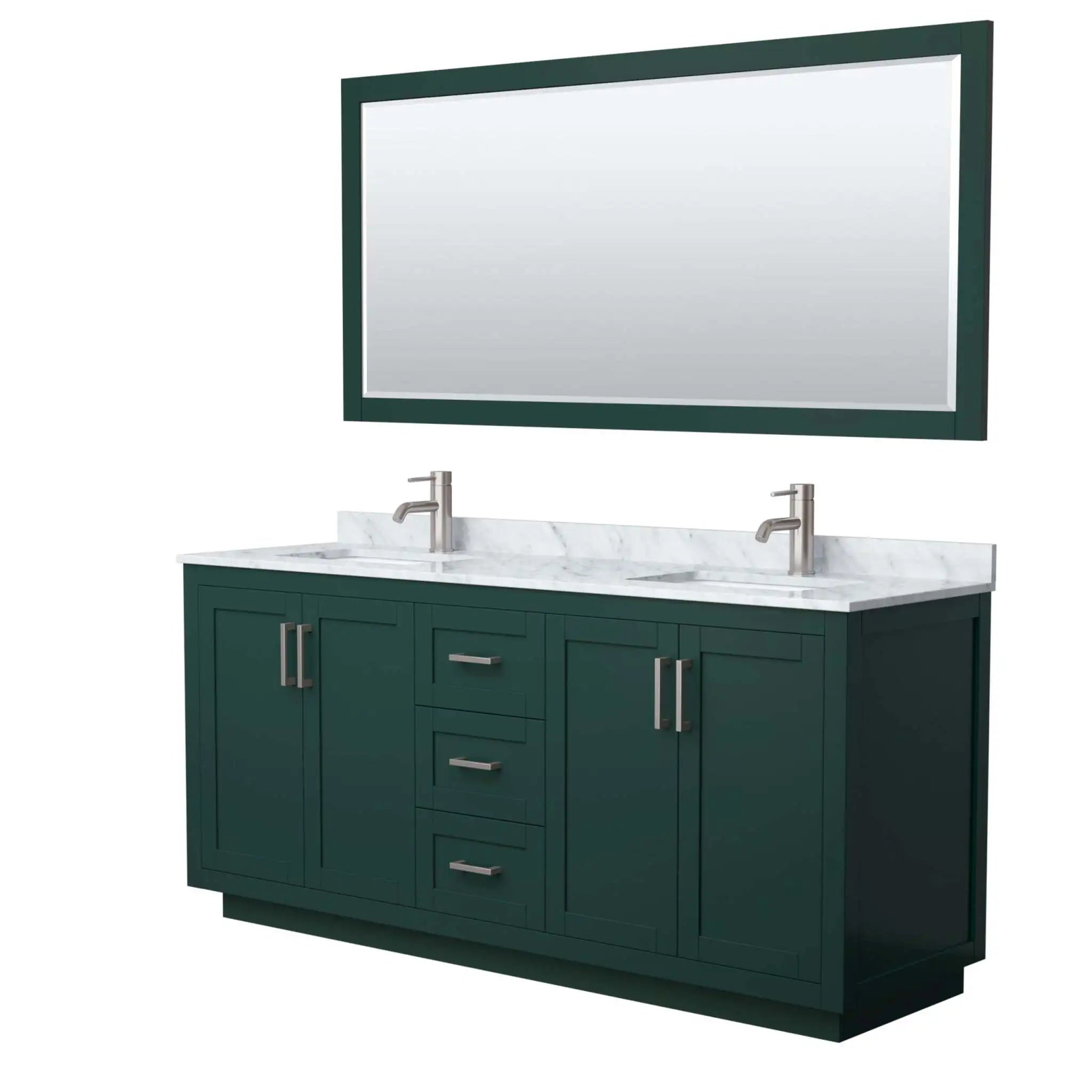 72" Miranda Double Bathroom Vanity in Green with Brushed Nickel Trim & 70" Mirror by Wyndham