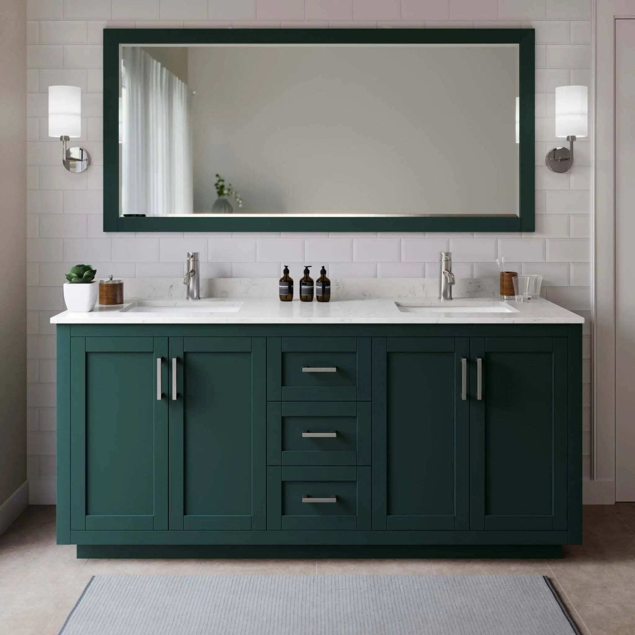 72" Miranda Double Bathroom Vanity in Green with Brushed Nickel Trim by Wyndham