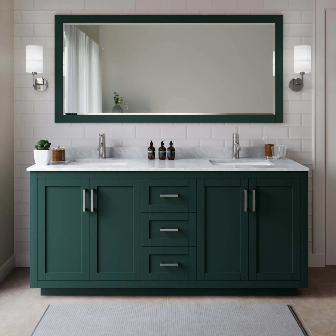72" Miranda Double Bathroom Vanity in Green with Brushed Nickel Trim by Wyndham