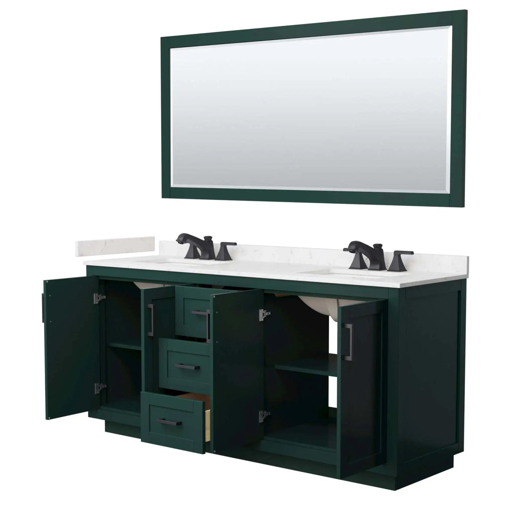 72" Miranda Double Bathroom Vanity in Green with Matte Black Trim & 70" Mirror by Wyndham