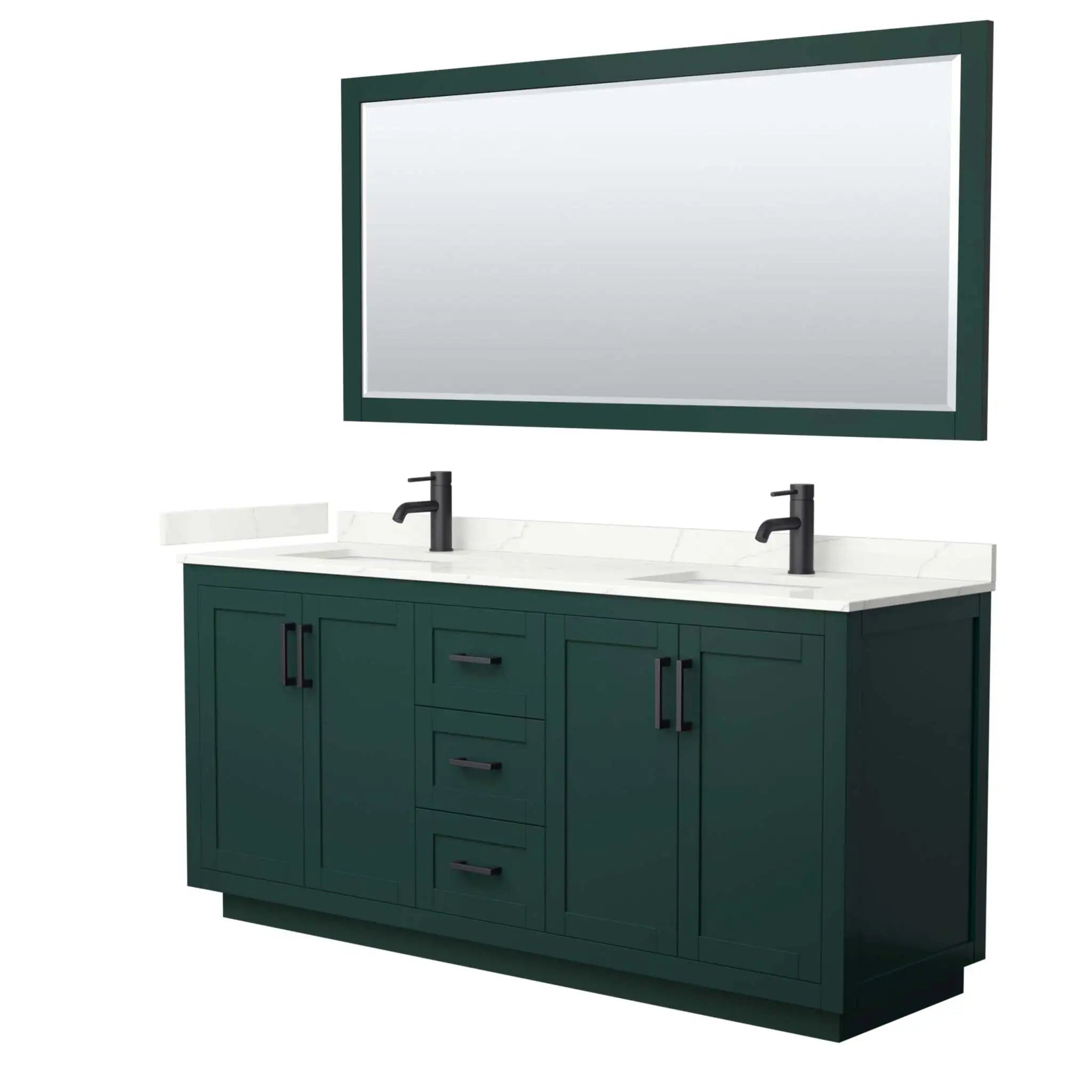 72" Miranda Double Bathroom Vanity in Green with Matte Black Trim & 70" Mirror by Wyndham