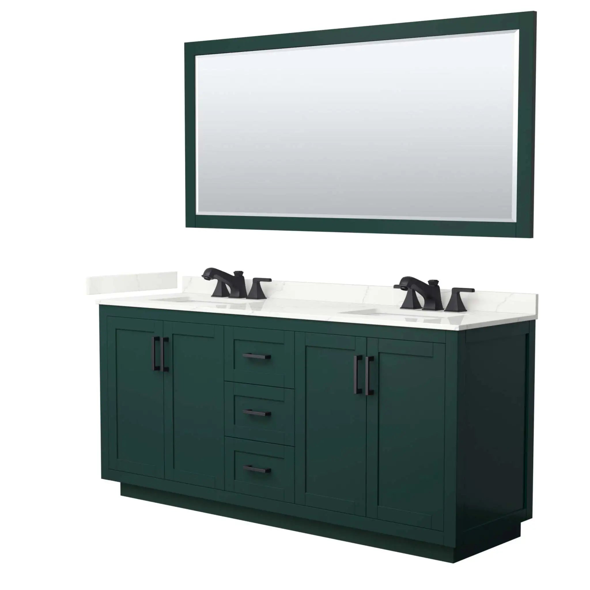 72" Miranda Double Bathroom Vanity in Green with Matte Black Trim & 70" Mirror by Wyndham
