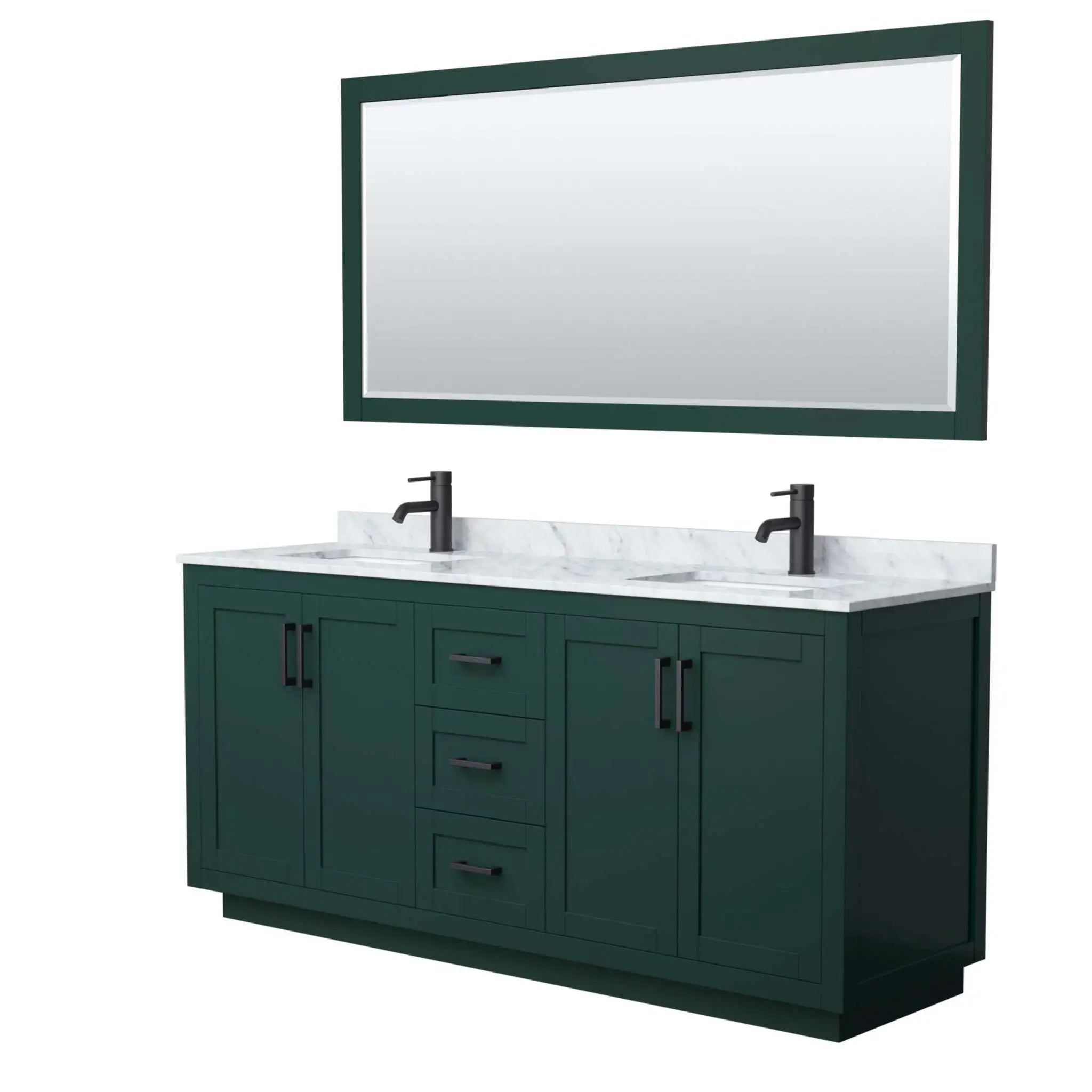 72" Miranda Double Bathroom Vanity in Green with Matte Black Trim & 70" Mirror by Wyndham