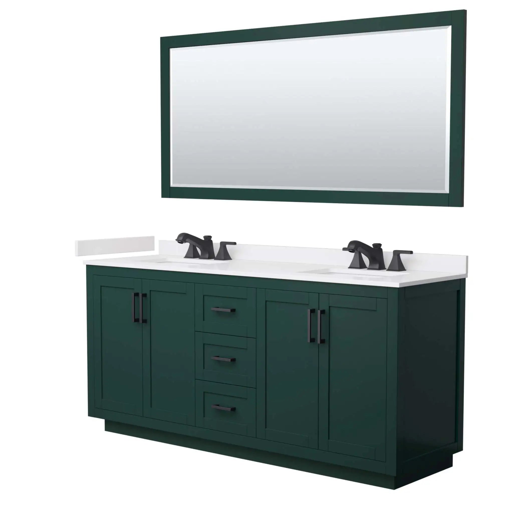 72" Miranda Double Bathroom Vanity in Green with Matte Black Trim & 70" Mirror by Wyndham