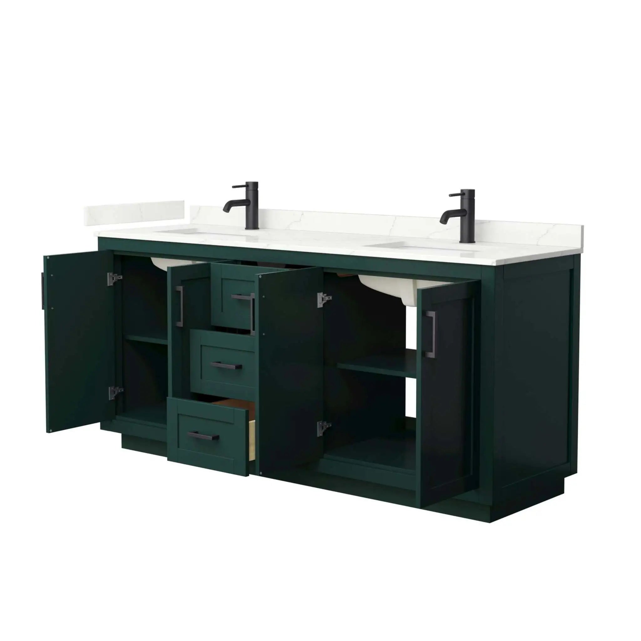 72" Miranda Double Bathroom Vanity in Green with Matte Black Trim by Wyndham