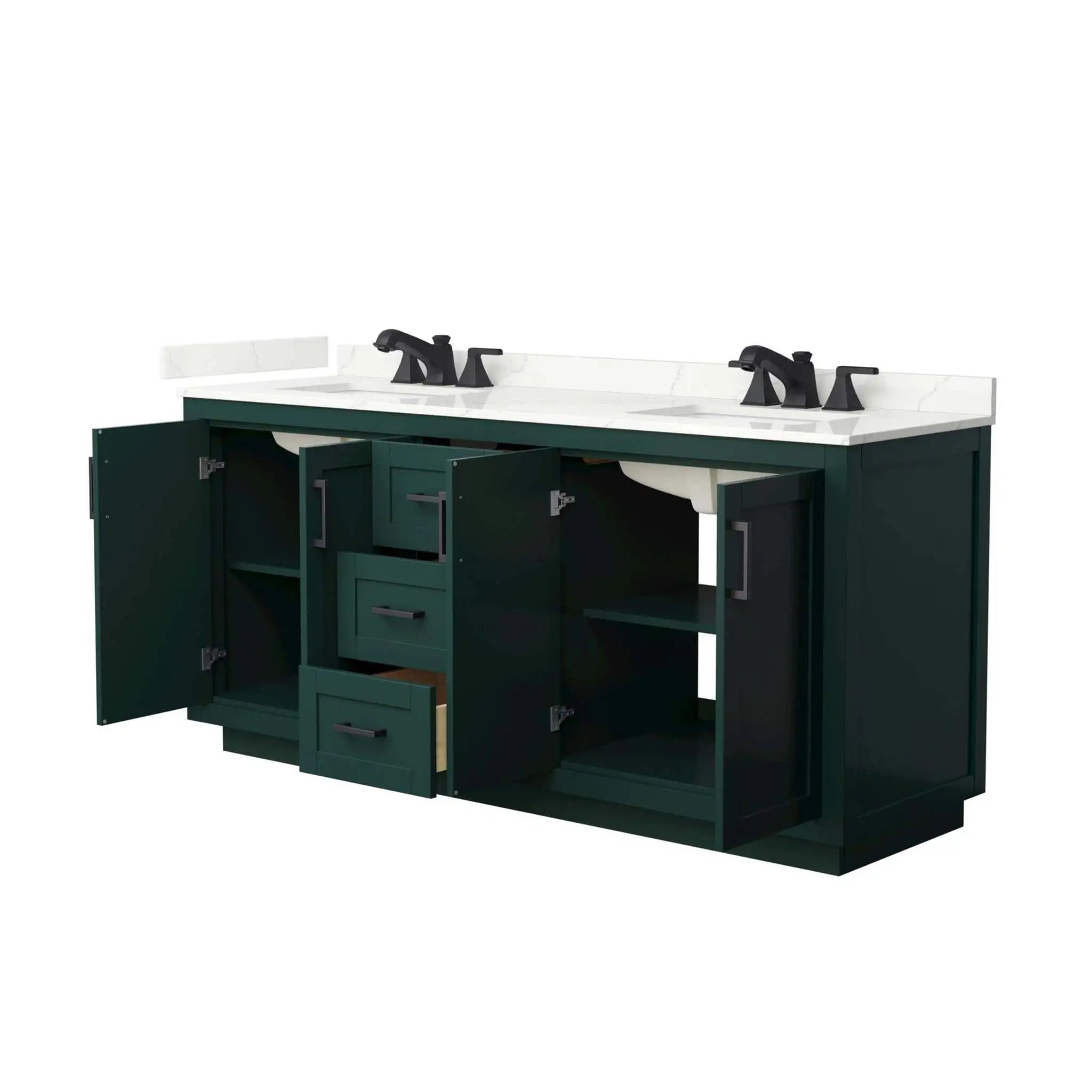 72" Miranda Double Bathroom Vanity in Green with Matte Black Trim by Wyndham
