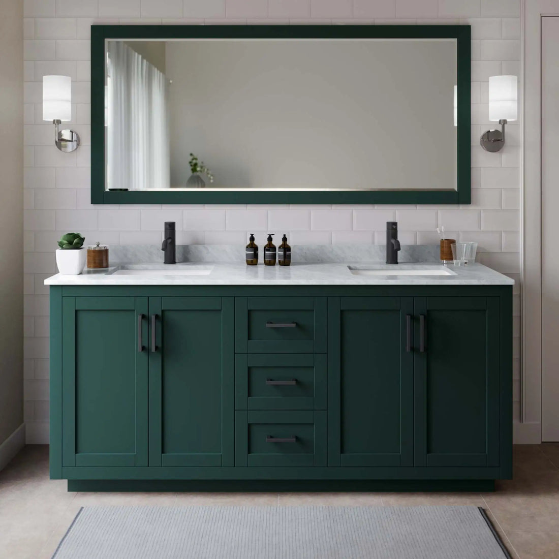 72" Miranda Double Bathroom Vanity in Green with Matte Black Trim by Wyndham