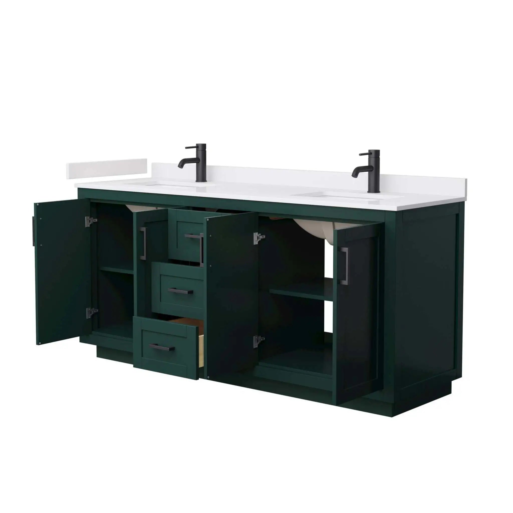 72" Miranda Double Bathroom Vanity in Green with Matte Black Trim by Wyndham