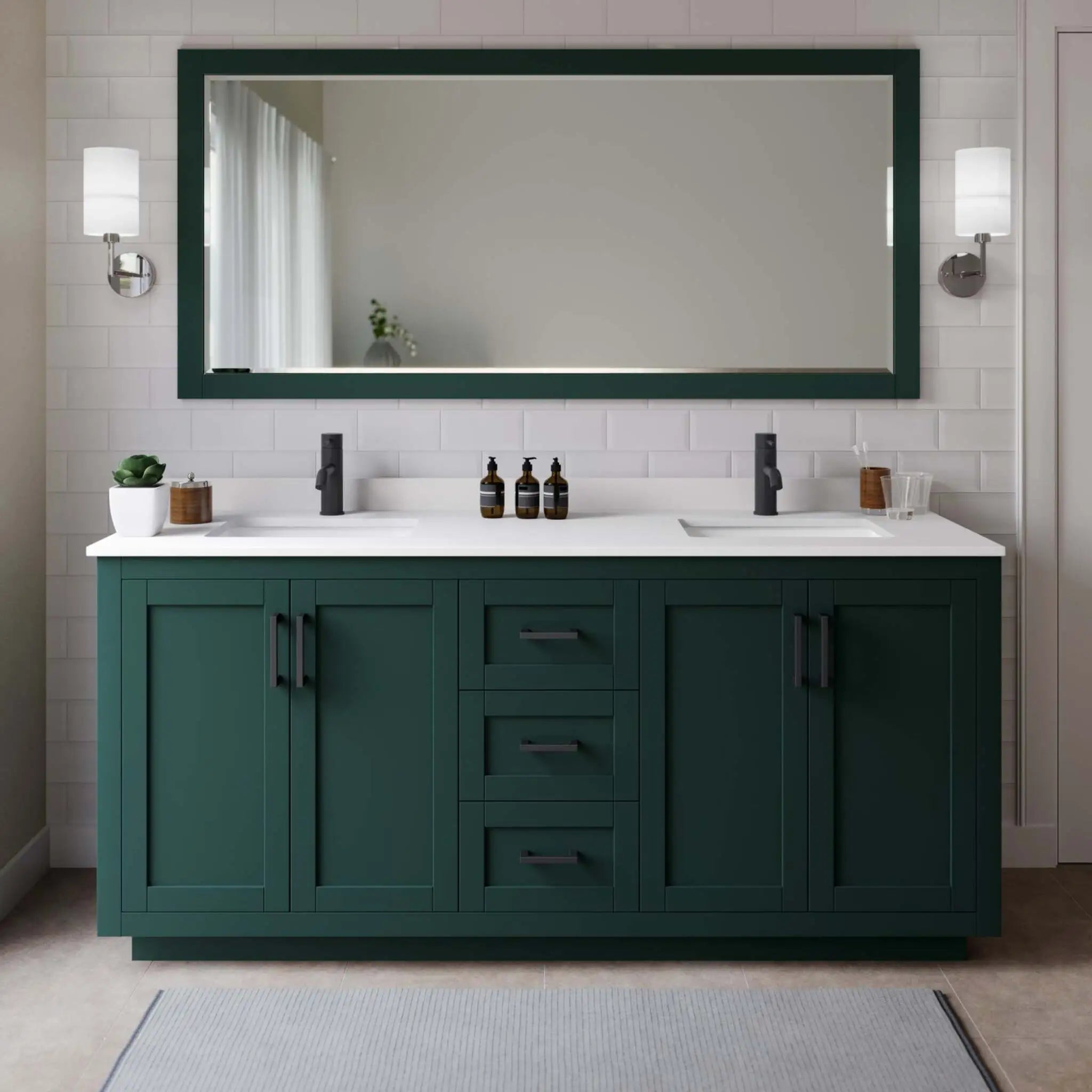 72" Miranda Double Bathroom Vanity in Green with Matte Black Trim by Wyndham