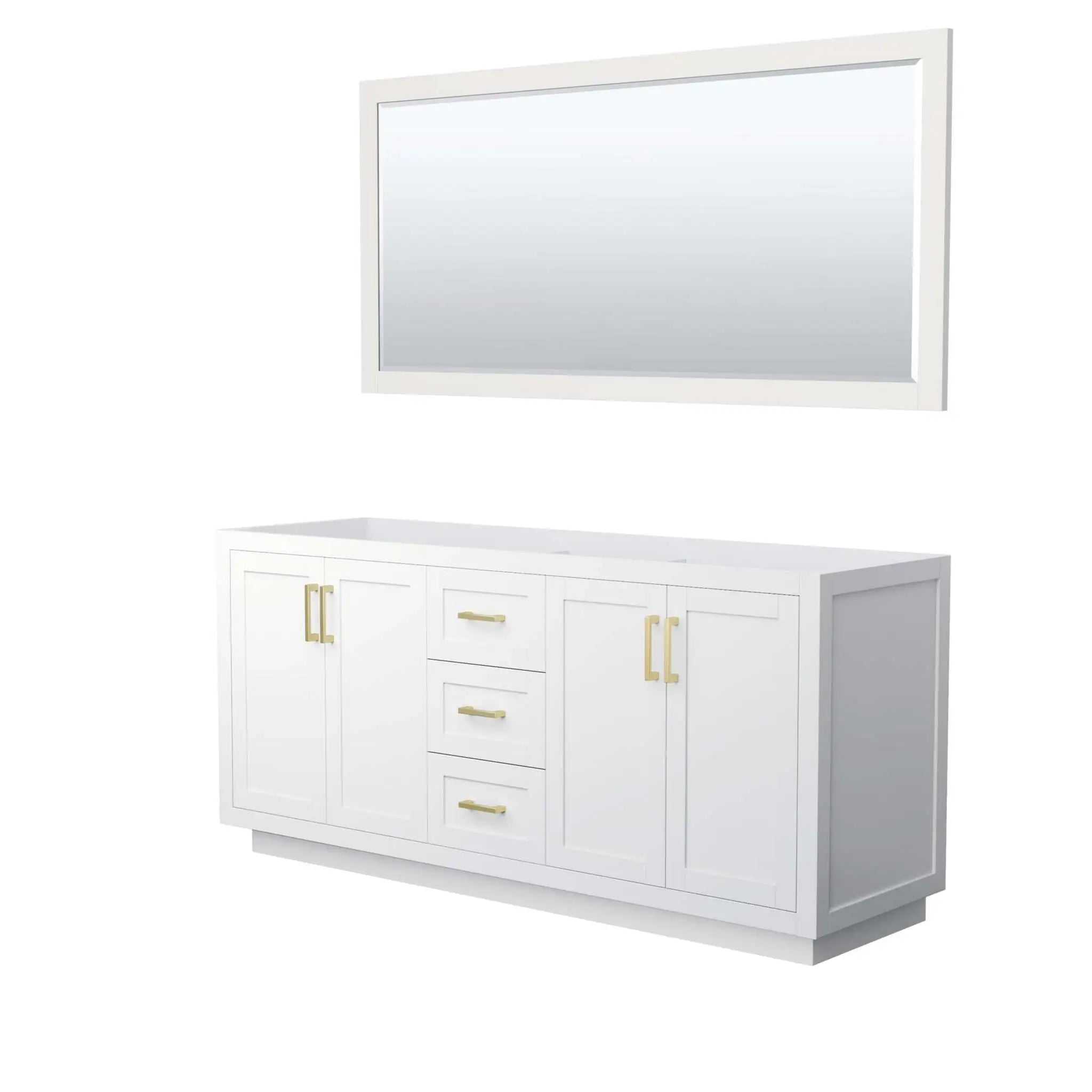 72" Miranda Double Bathroom Vanity in White with Brushed Gold Trim & 70" Mirror by Wyndham