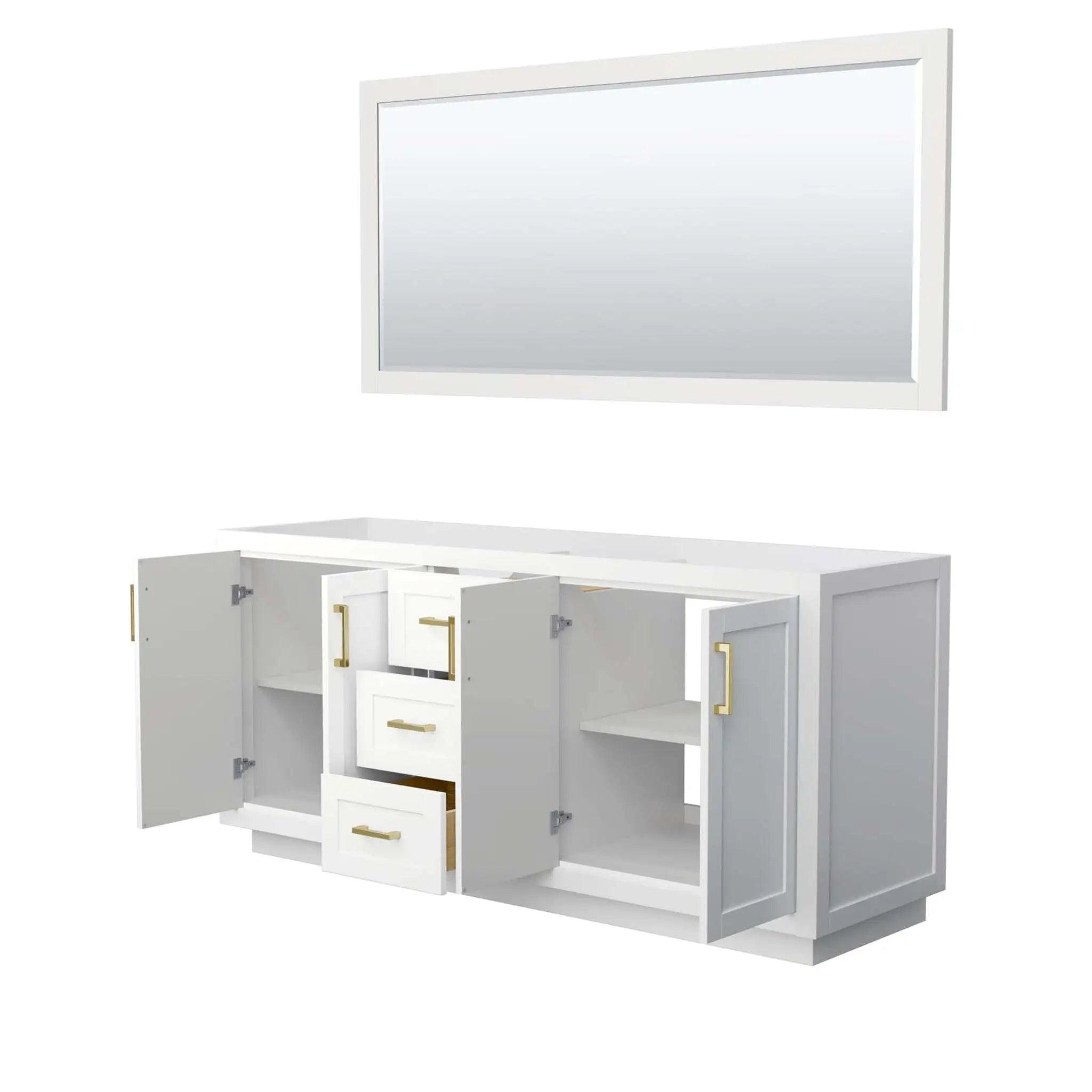 72" Miranda Double Bathroom Vanity in White with Brushed Gold Trim & 70" Mirror by Wyndham