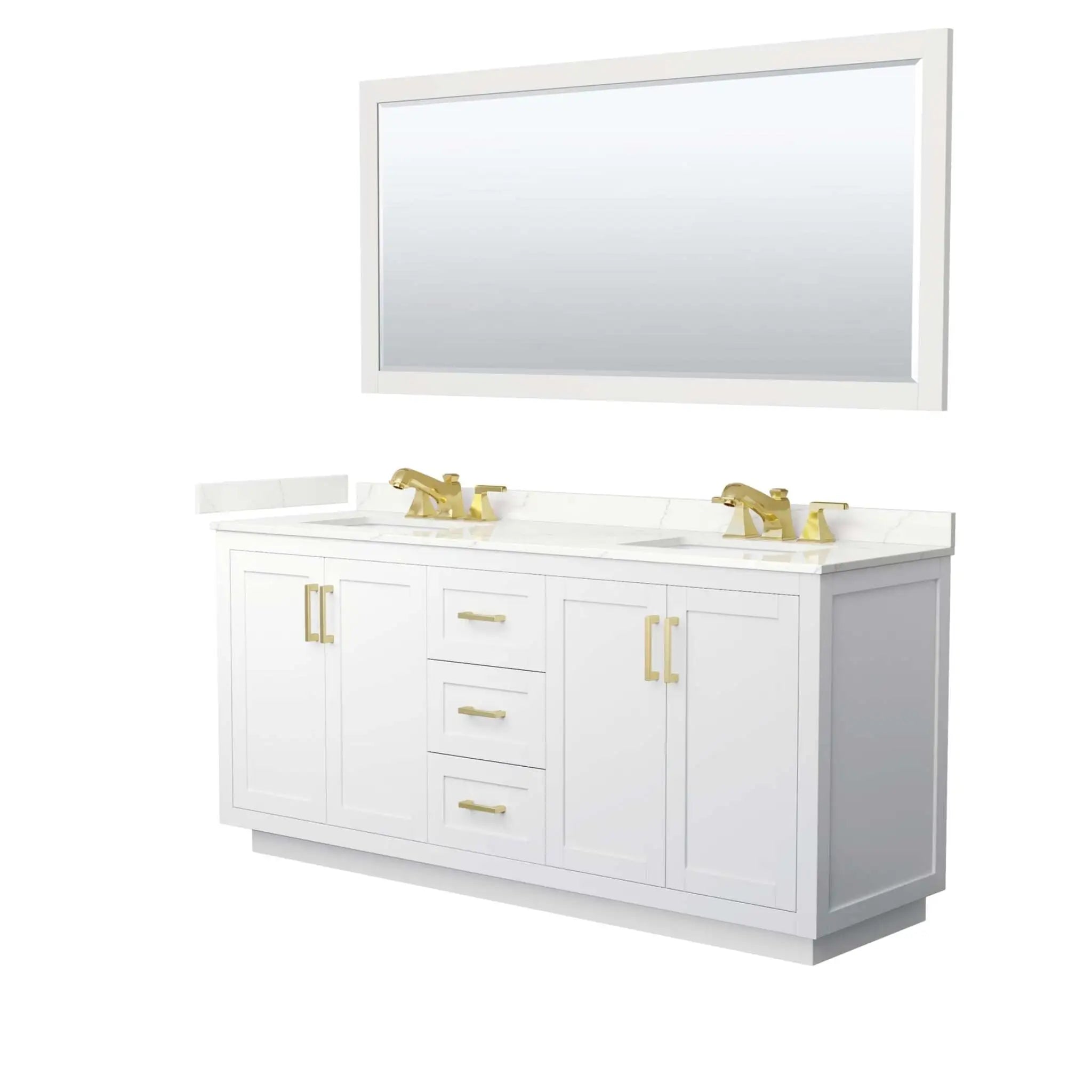 72" Miranda Double Bathroom Vanity in White with Brushed Gold Trim & 70" Mirror by Wyndham