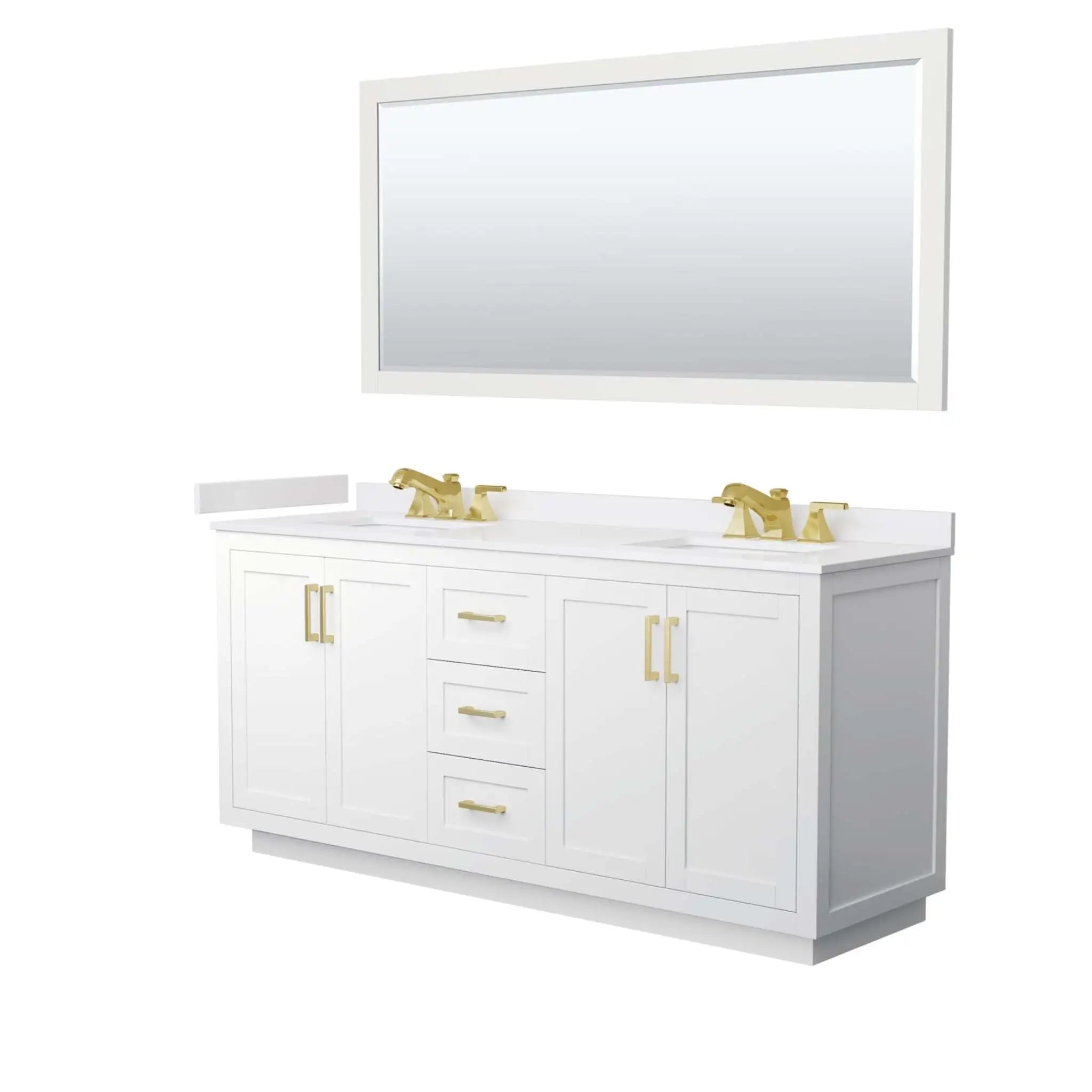 72" Miranda Double Bathroom Vanity in White with Brushed Gold Trim & 70" Mirror by Wyndham