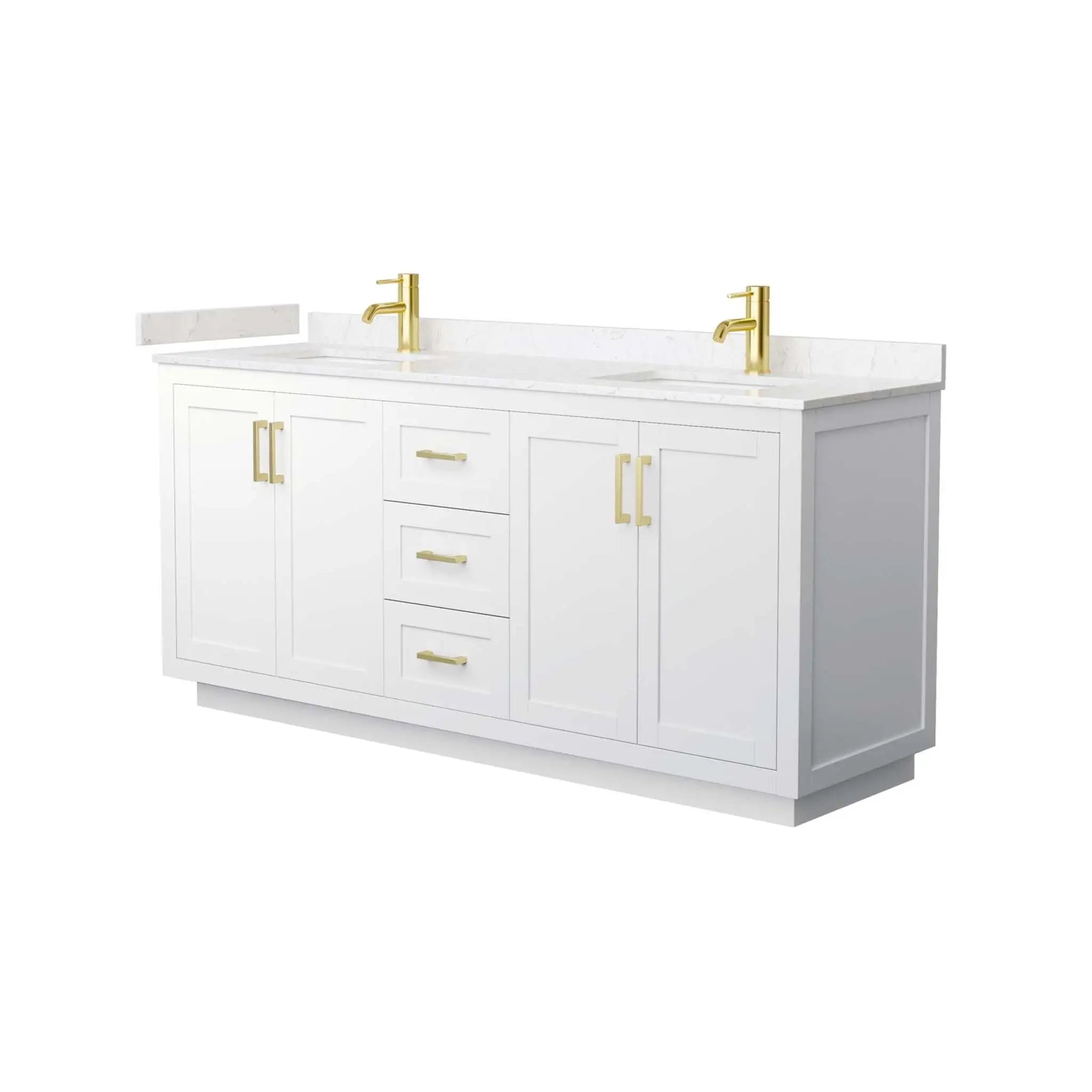 72" Miranda Double Bathroom Vanity in White with Brushed Gold Trim by Wyndham