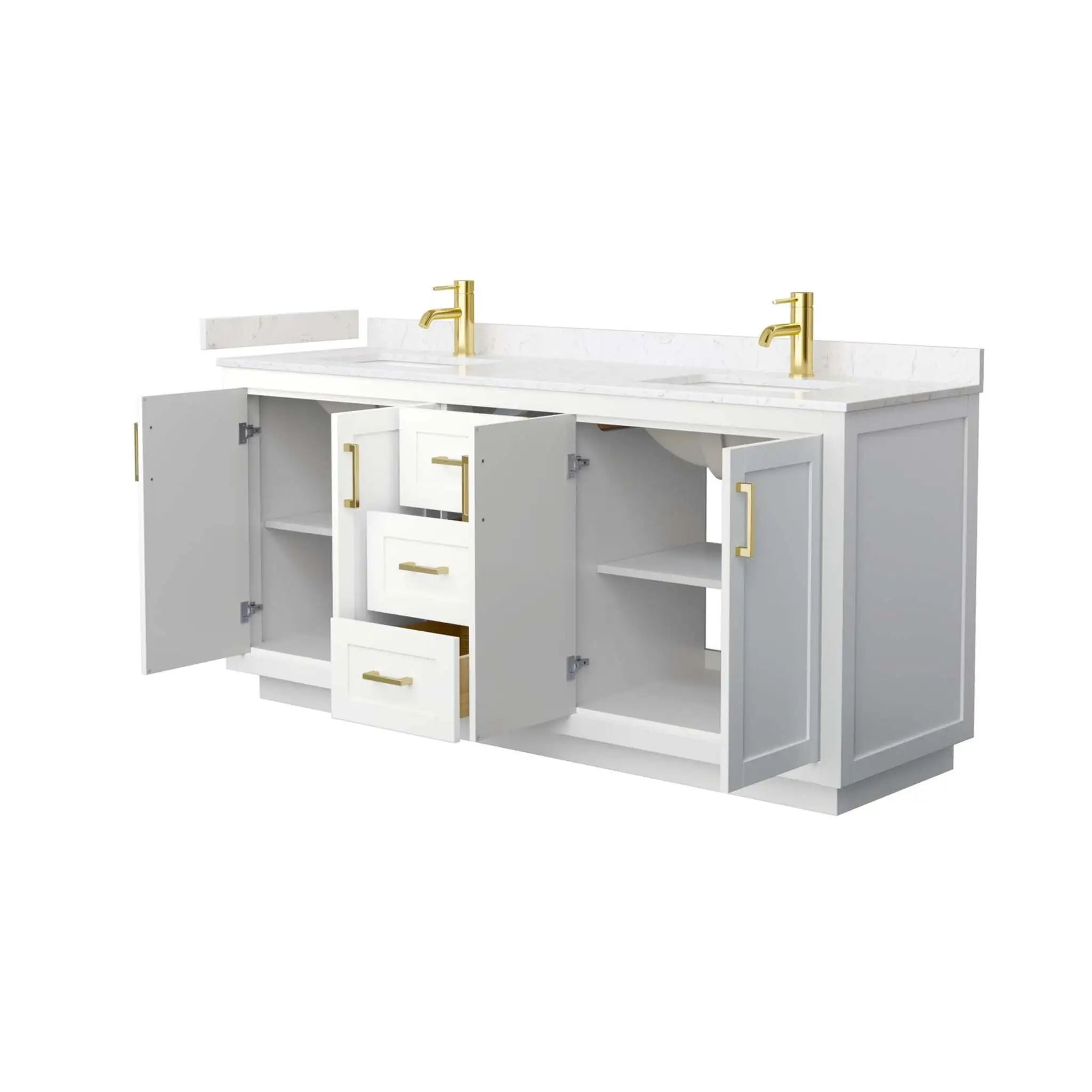 72" Miranda Double Bathroom Vanity in White with Brushed Gold Trim by Wyndham