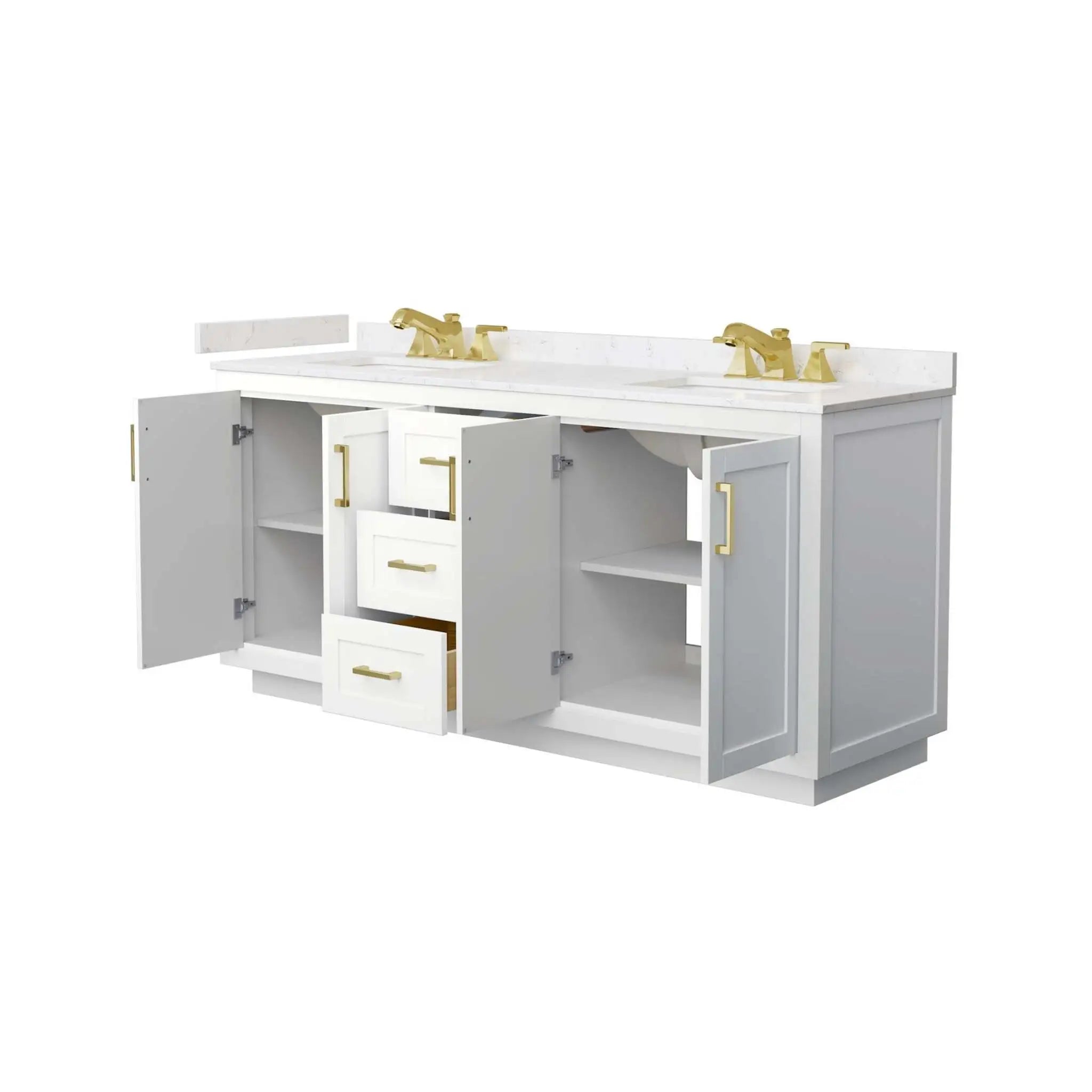 72" Miranda Double Bathroom Vanity in White with Brushed Gold Trim by Wyndham