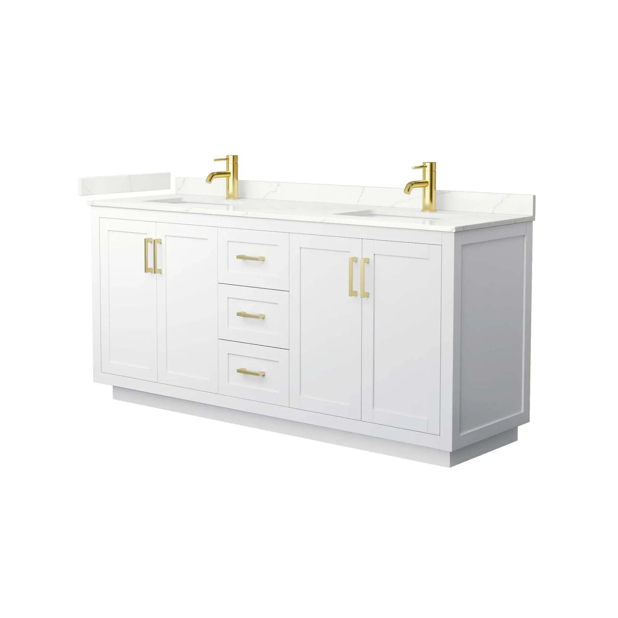 72" Miranda Double Bathroom Vanity in White with Brushed Gold Trim by Wyndham