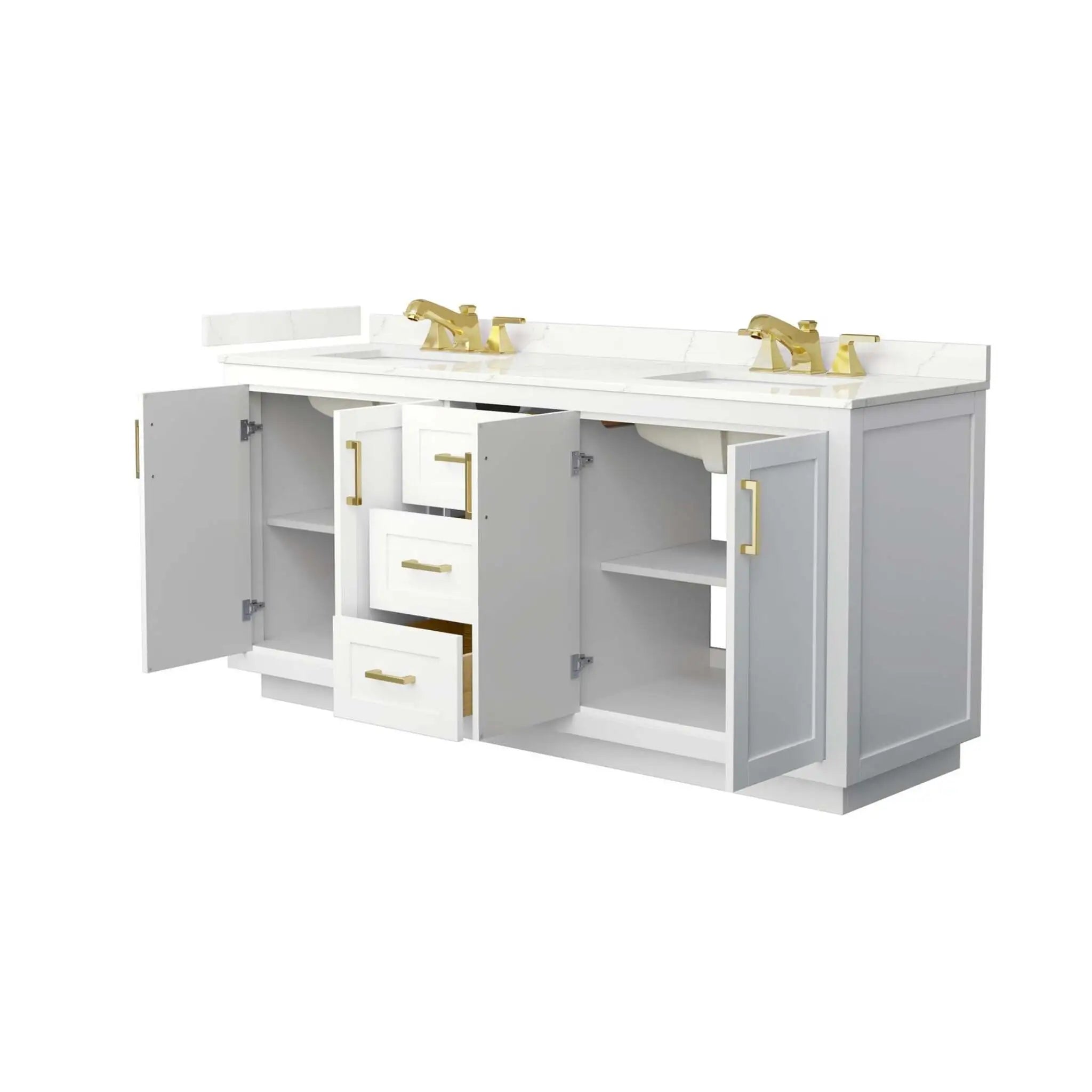 72" Miranda Double Bathroom Vanity in White with Brushed Gold Trim by Wyndham