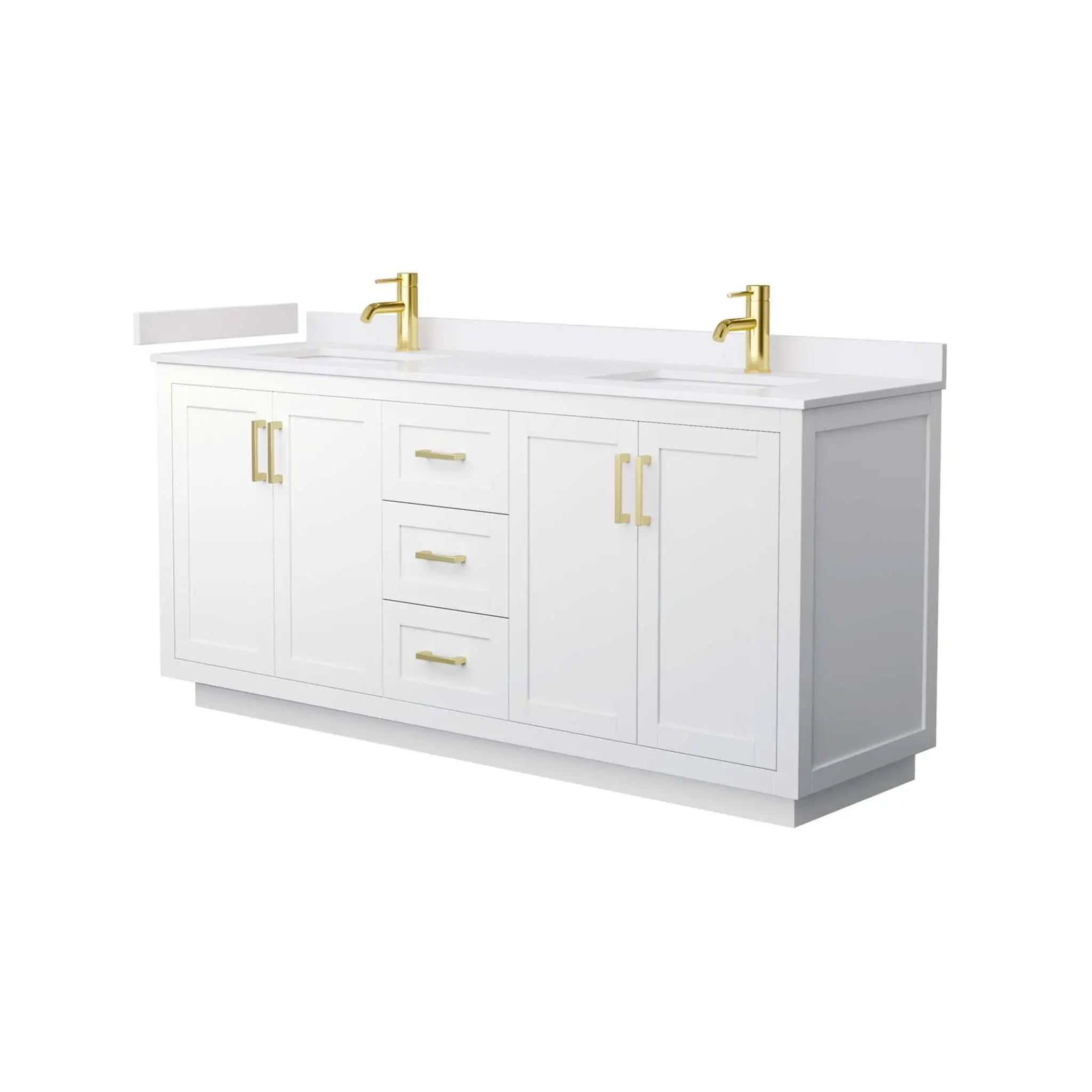 72" Miranda Double Bathroom Vanity in White with Brushed Gold Trim by Wyndham