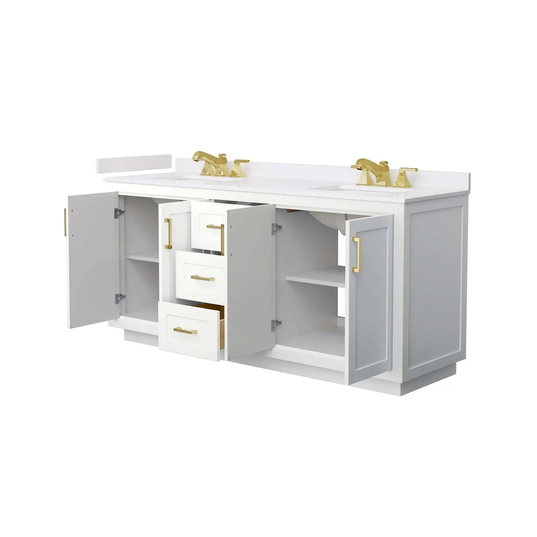 72" Miranda Double Bathroom Vanity in White with Brushed Gold Trim by Wyndham