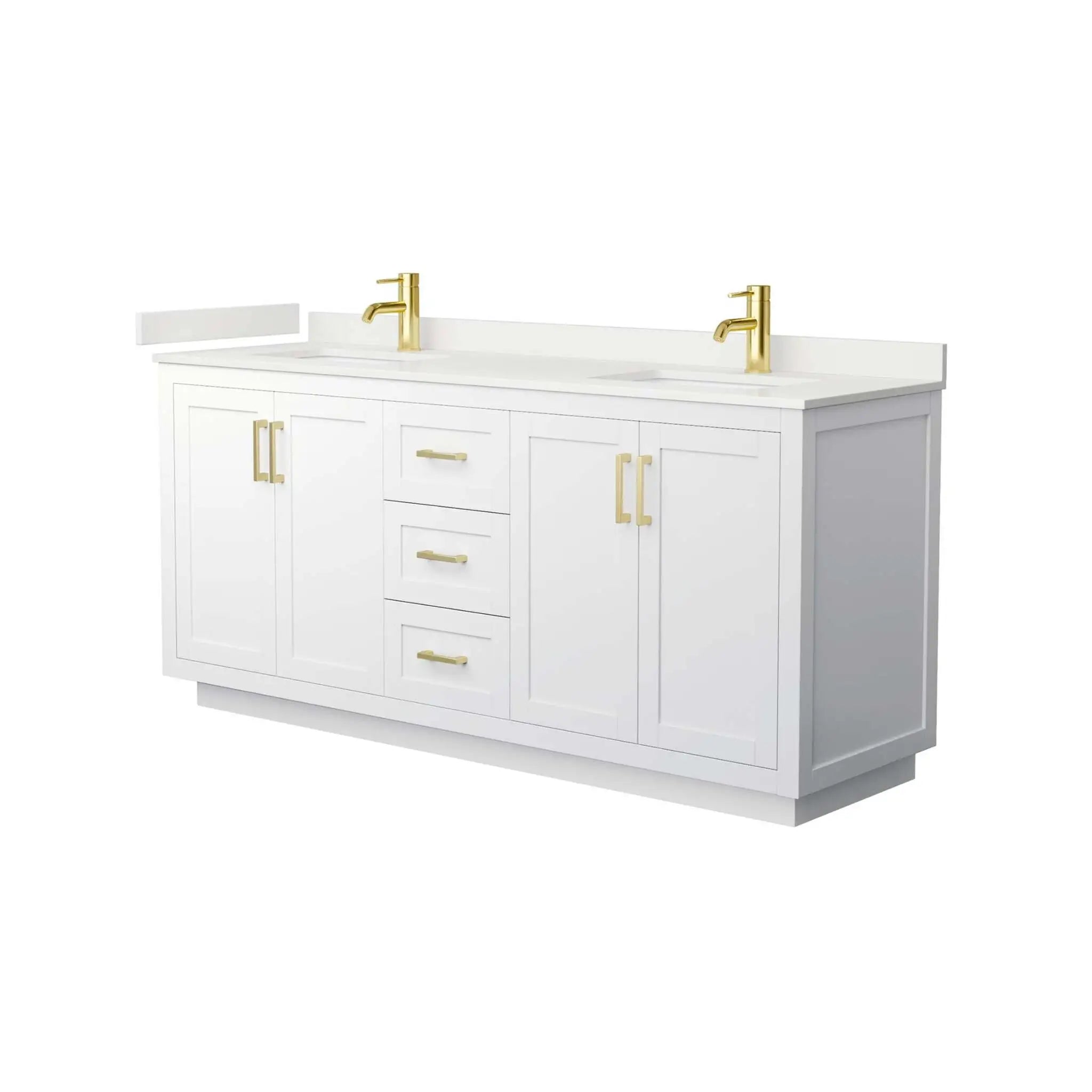 72" Miranda Double Bathroom Vanity in White with Brushed Gold Trim by Wyndham