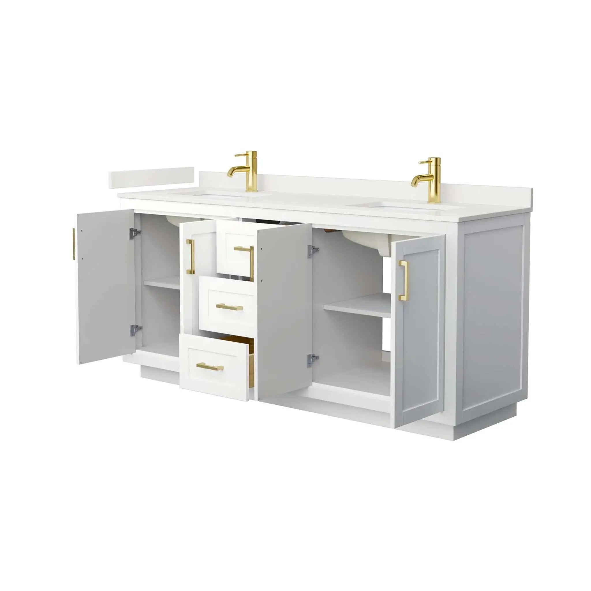 72" Miranda Double Bathroom Vanity in White with Brushed Gold Trim by Wyndham